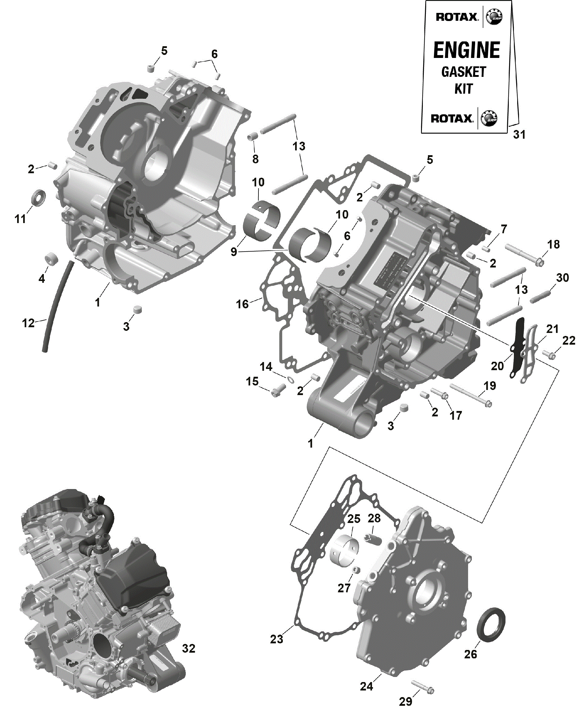 An Image of a Genuine Can-Am Parts Schematic Diagram showing the schematic - ROTAX - CRANKCASE