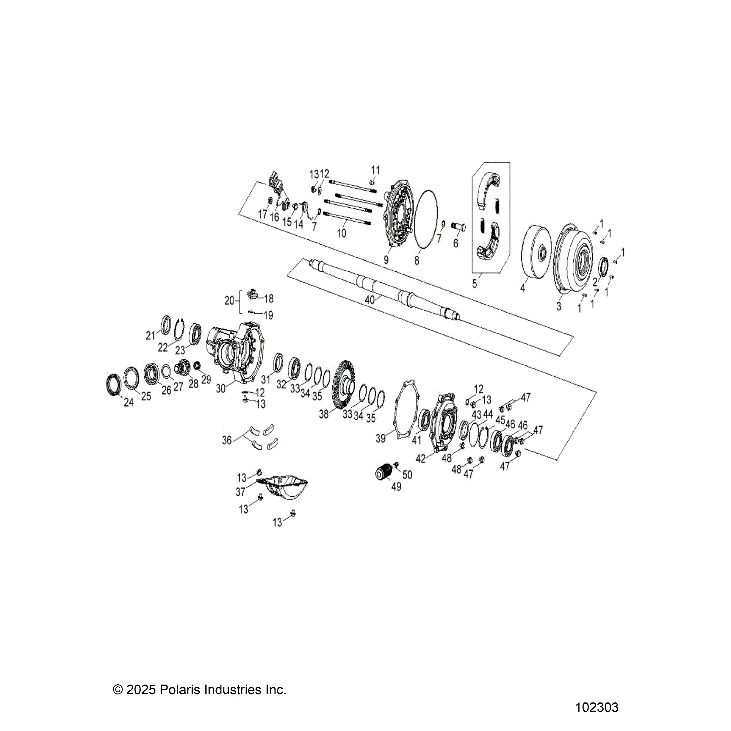 An Image of a Genuine Polaris Parts Schematic Diagram showing the schematic - WHEELS: REAR AXLE - 2026 POLARIS PHOENIX 200