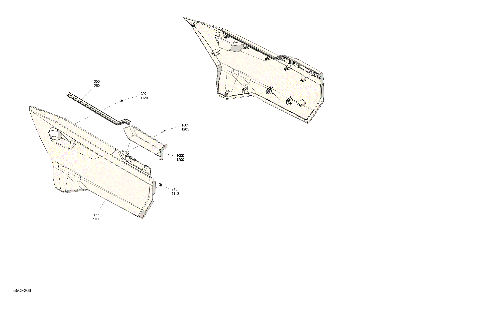 An Image of a Genuine Can-Am Parts Schematic Diagram showing the schematic - BODY - SIDE PANELS