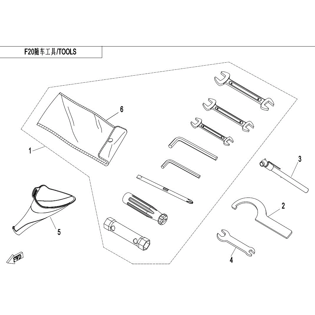 An Image of a genuine CFMOTO Parts Schematic Diagram showing the group - TOOLS - 2017 CFMOTO CFORCE 800
