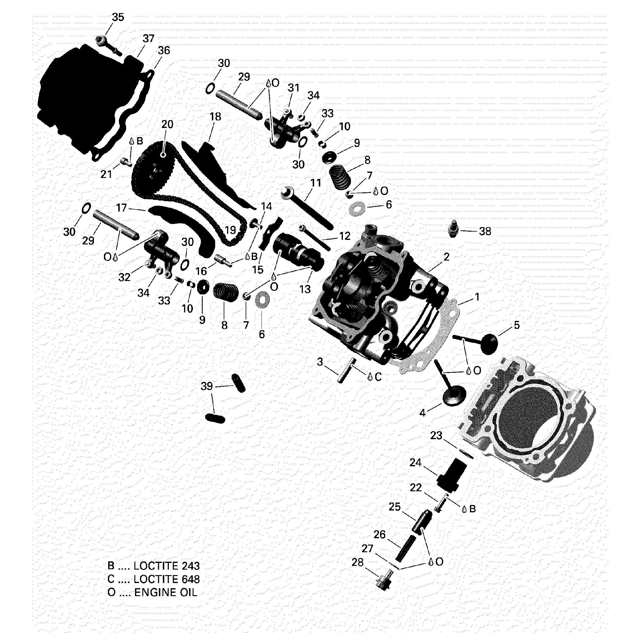 An Image of a Genuine Can-Am Parts Schematic Diagram showing the schematic - ROTAX - CYLINDER HEAD