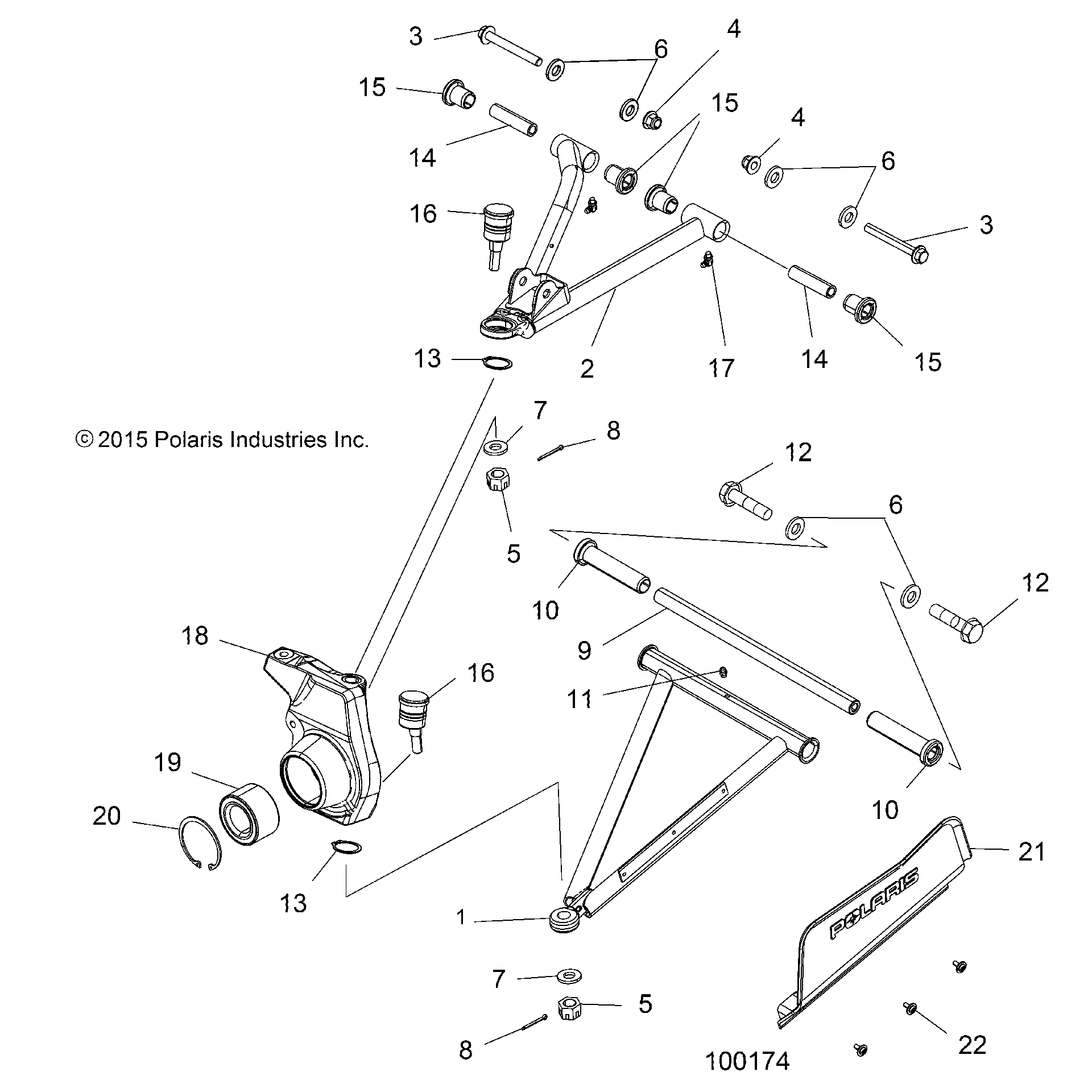 An Image of a Genuine Polaris Parts Schematic Diagram showing the schematic - SUSPENSION: FRONT - 2020 POLARIS SPORTSMAN 570 PREMIUM/PREMIUM LE