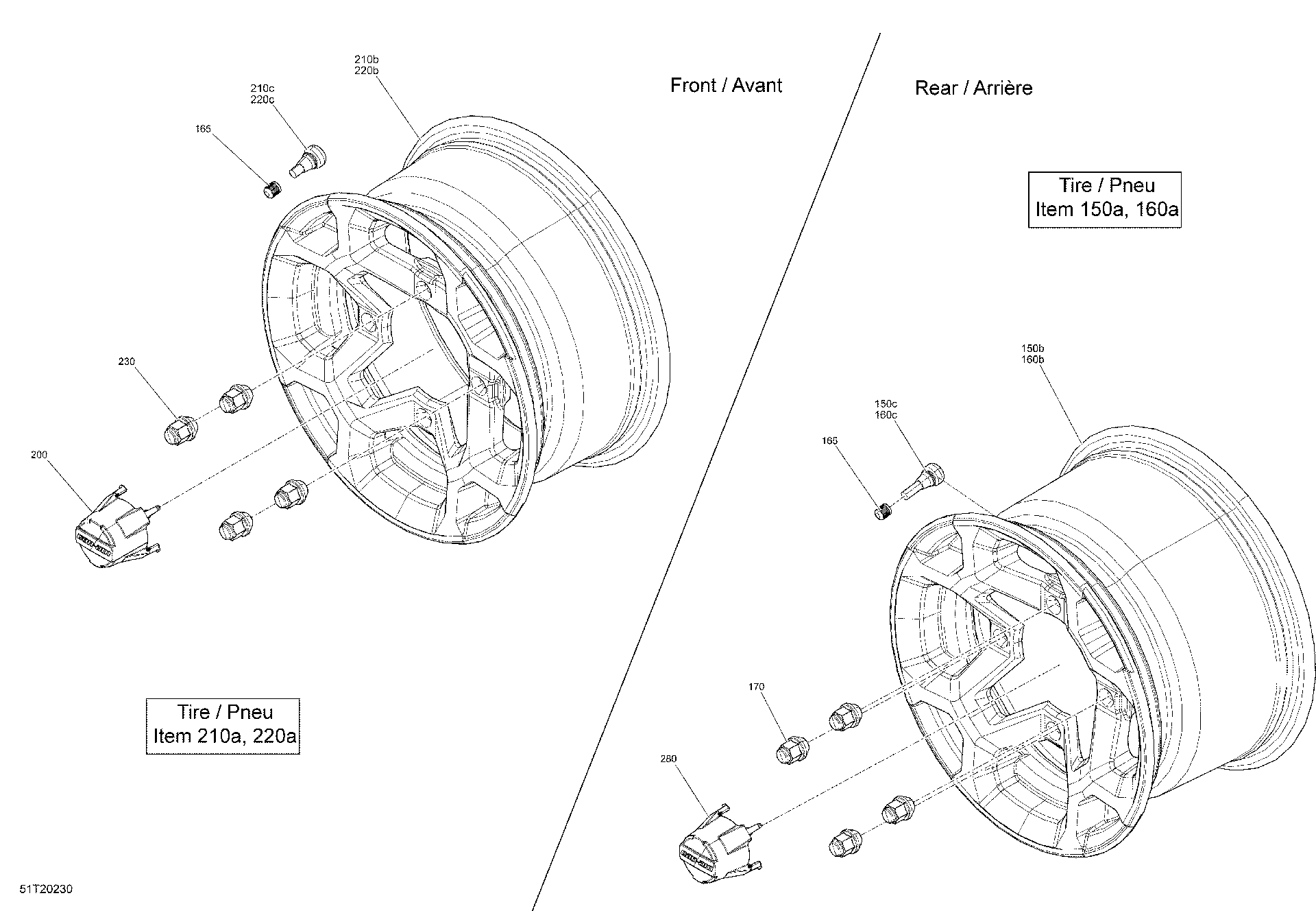 An Image of a Genuine Can-Am Parts Schematic Diagram showing the schematic - WHEELS - X MR