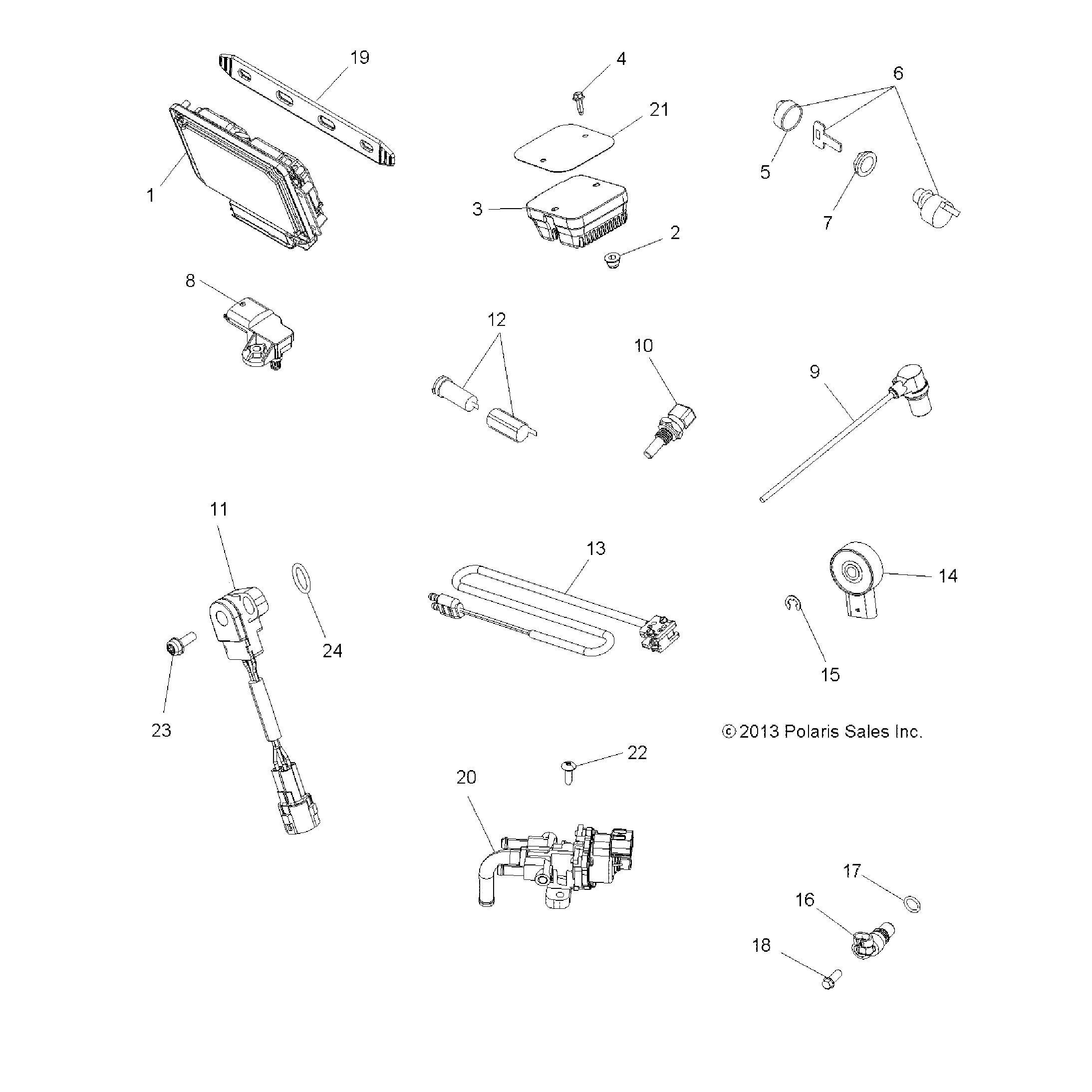 An Image of a Genuine Polaris Parts Schematic Diagram showing the schematic - ELECTRICAL: SWITCHES SENSORS ECU and CONTROL MODULES - 2015 POLARIS SPORTSMAN TOURING 1000