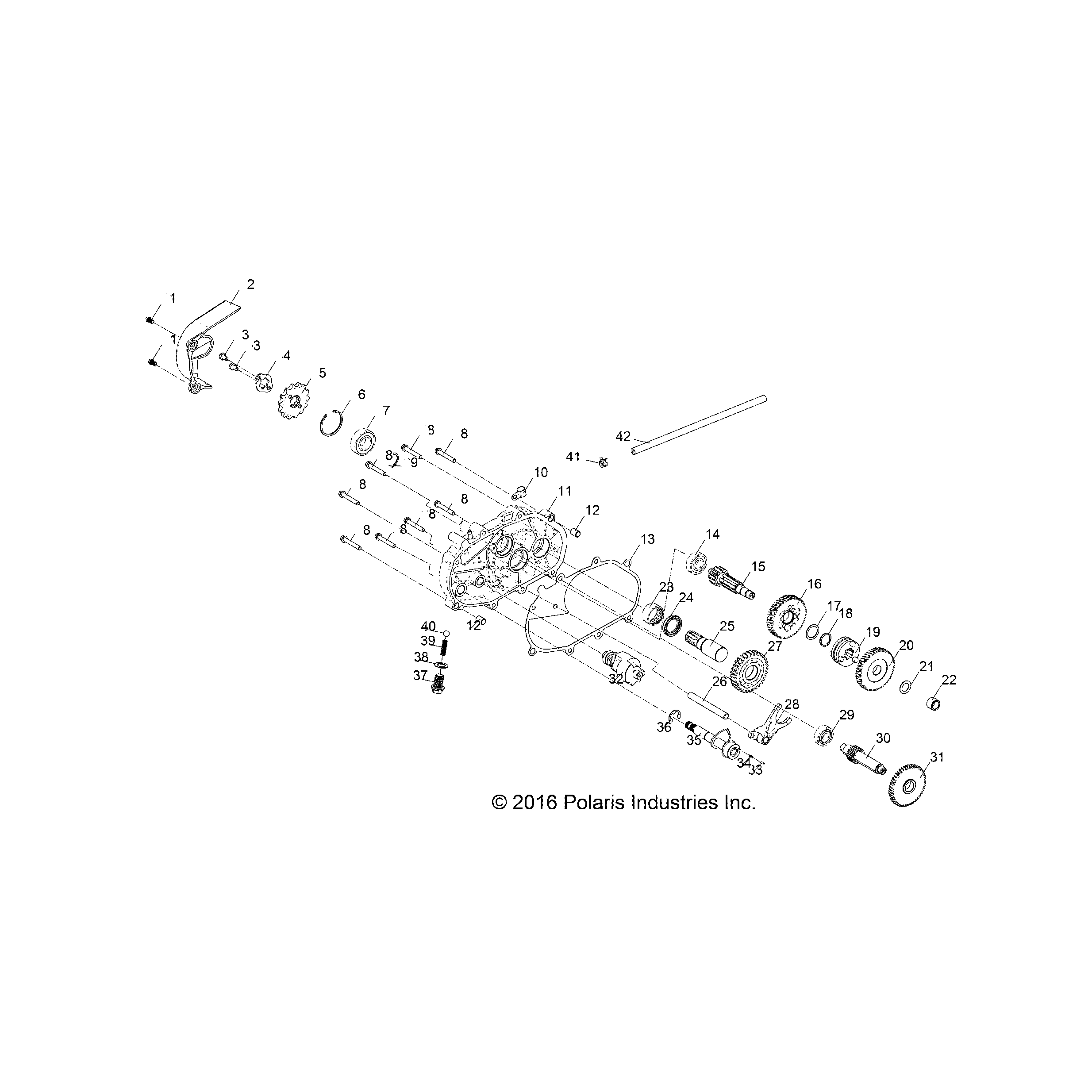 An Image of a Genuine Polaris Parts Schematic Diagram showing the schematic - DRIVE TRAIN: TRANSMISSION - 2018 POLARIS SPORTSMAN 110