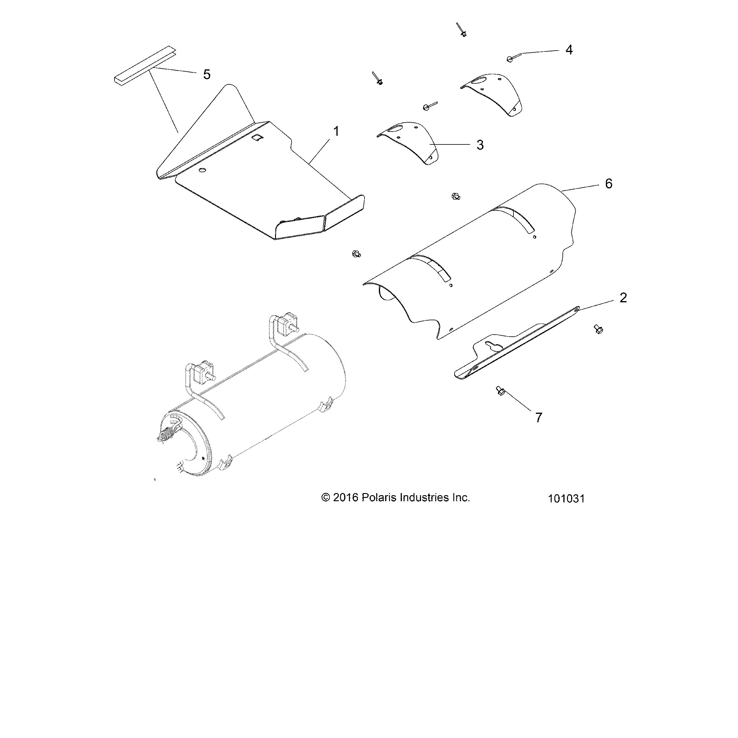 An Image of a Genuine Polaris Parts Schematic Diagram showing the schematic - ENGINE: EXHAUST SYSTEM SHIELDS - 2017 POLARIS ACE 500 SOHC