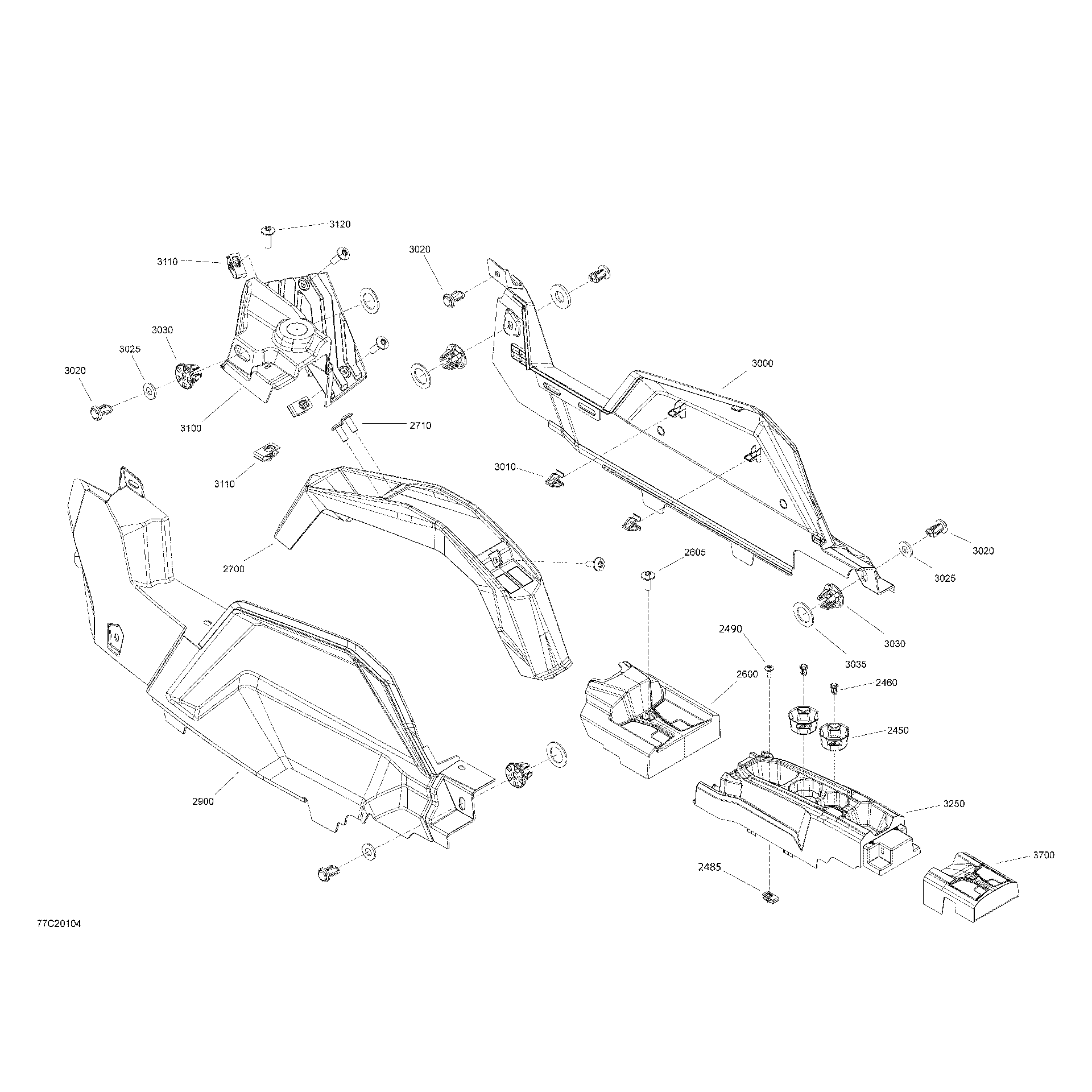 An Image of a Genuine Can-Am Parts Schematic Diagram showing the schematic - CAB INTERIOR - CONSOLE
