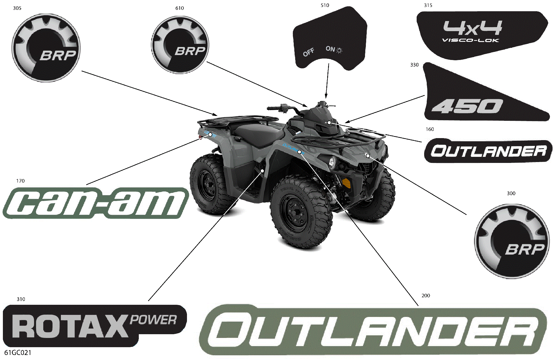 An Image of a Genuine Can-Am Parts Schematic Diagram showing the schematic - BODY - DECALS