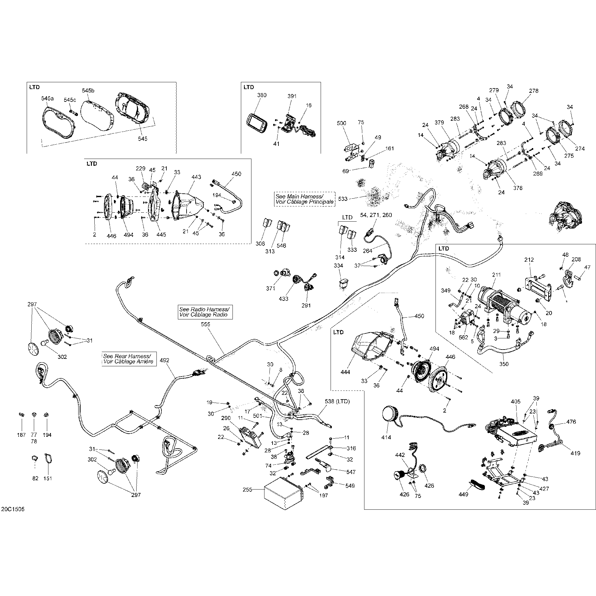 An Image of a Genuine Can-Am Parts Schematic Diagram showing the schematic - ELECTRICAL SYSTEM _20C1505
