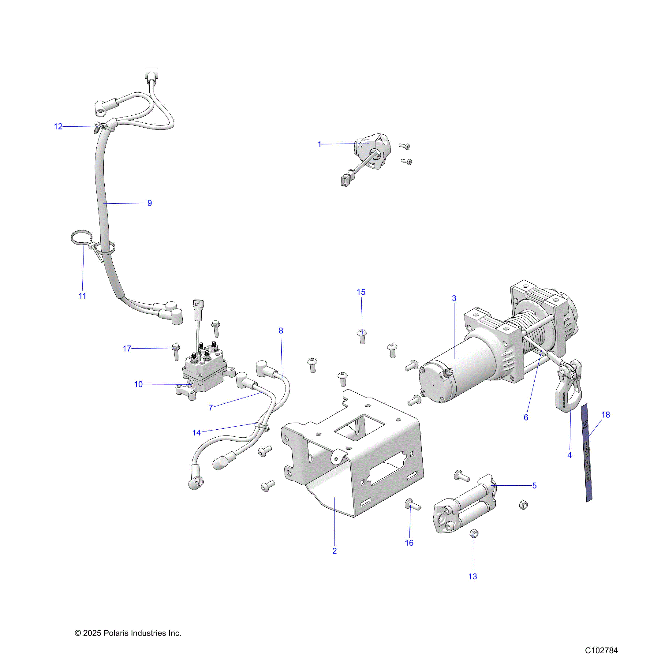 An Image of a Genuine Polaris Parts Schematic Diagram showing the schematic - CHASSIS: WINCH - 2026 POLARIS SPORTSMAN TOURING 570 PREMIUM