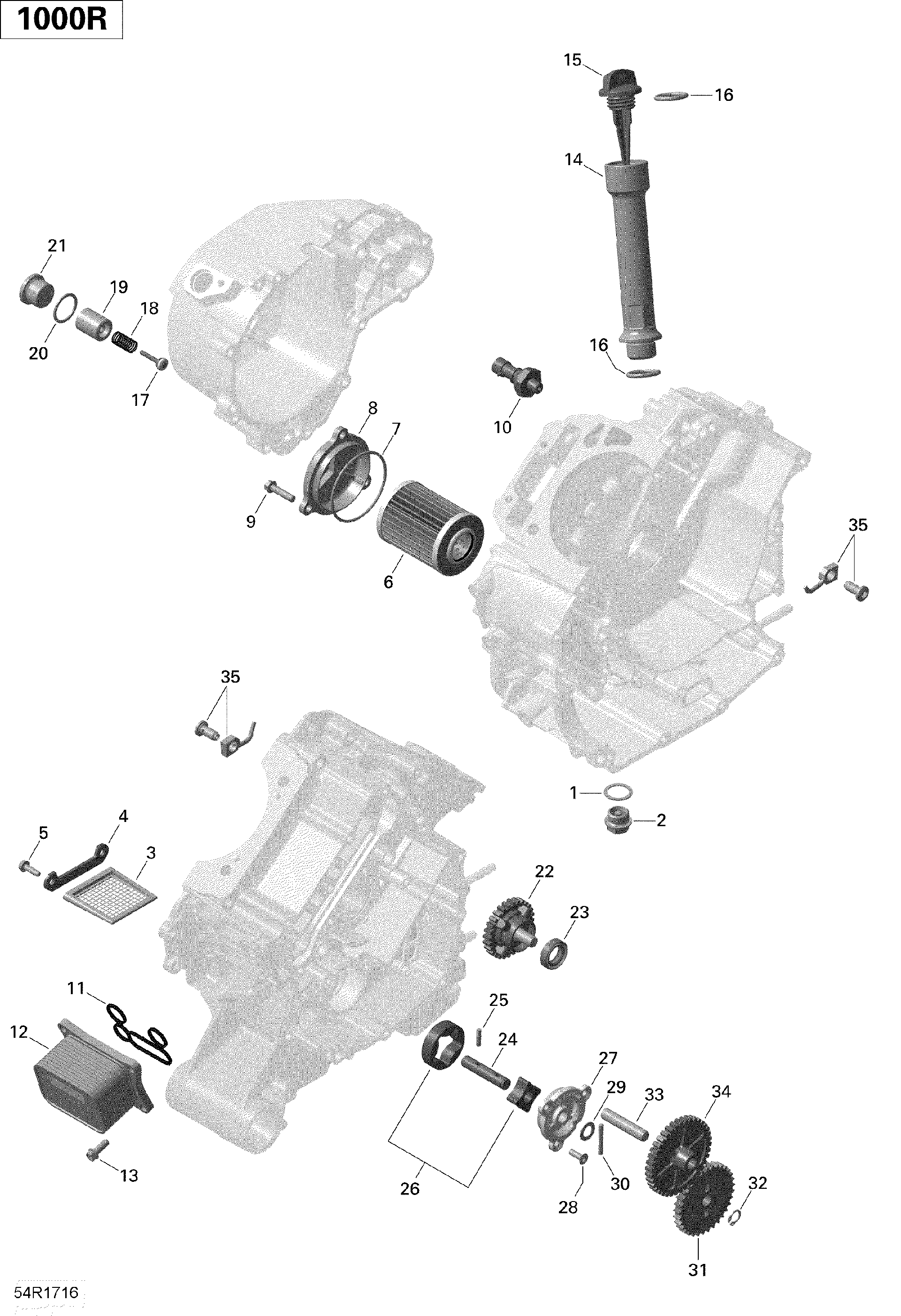 An Image of a Genuine Can-Am Parts Schematic Diagram showing the schematic - ENGINE LUBRICATION - 1000R