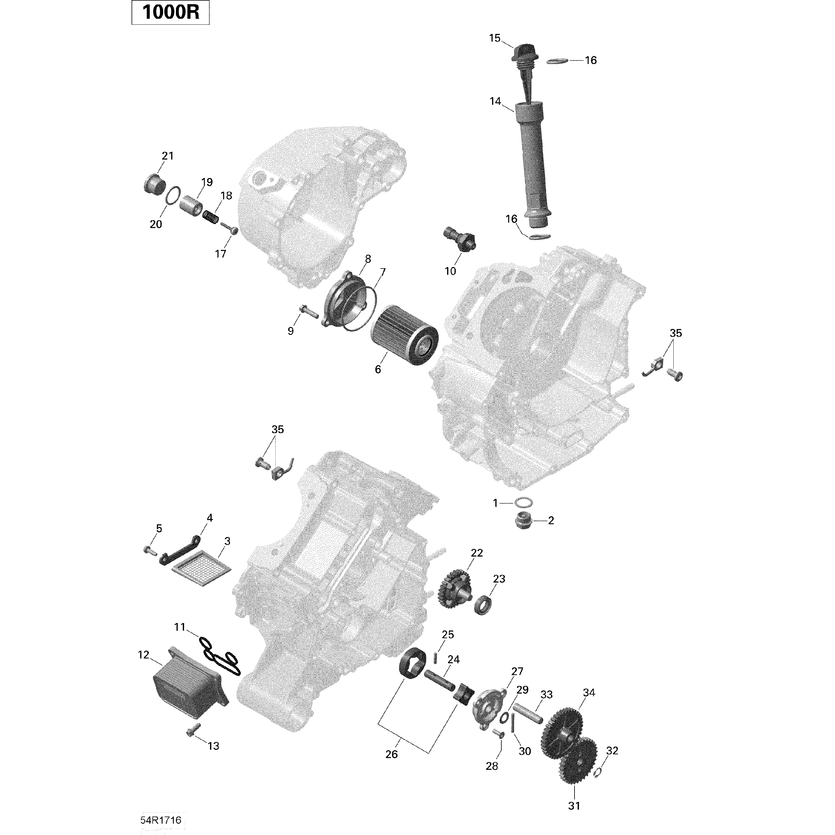 An Image of a Genuine Can-Am Parts Schematic Diagram showing the schematic - ENGINE LUBRICATION - 1000R