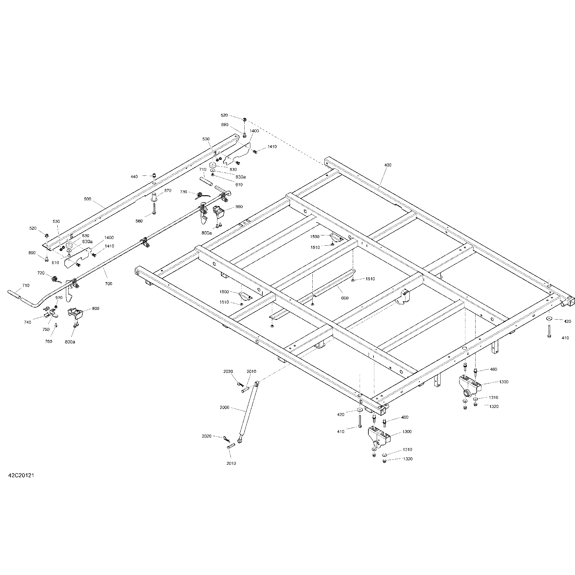 An Image of a Genuine Can-Am Parts Schematic Diagram showing the schematic - REAR CARGO BOX - FRAME