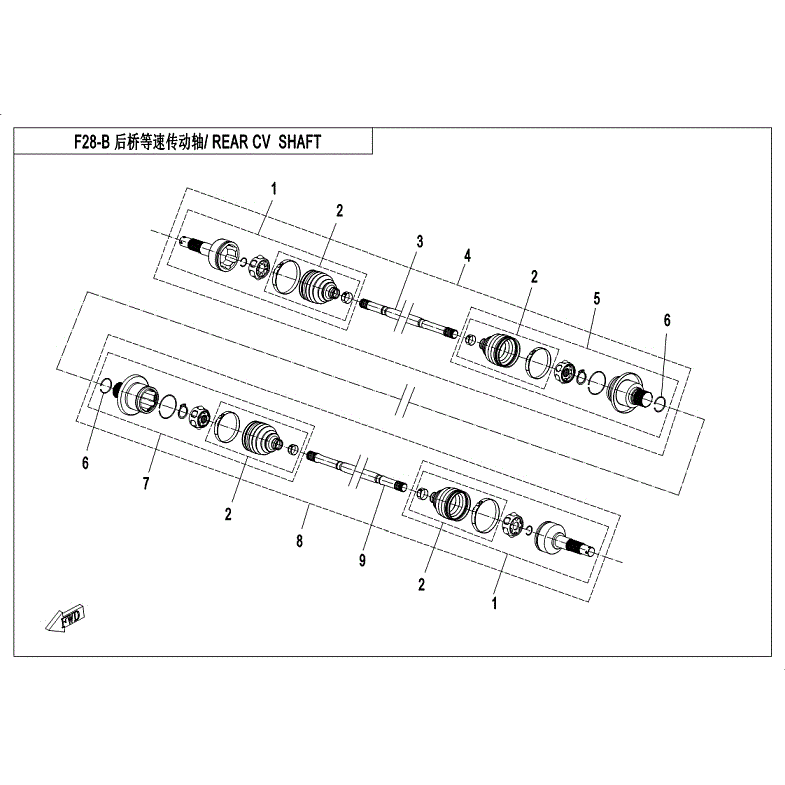 An Image of a genuine CFMOTO Parts Schematic Diagram showing the group - REAR CV SHAFT (ODM) - 2018 CFMOTO CFORCE 400