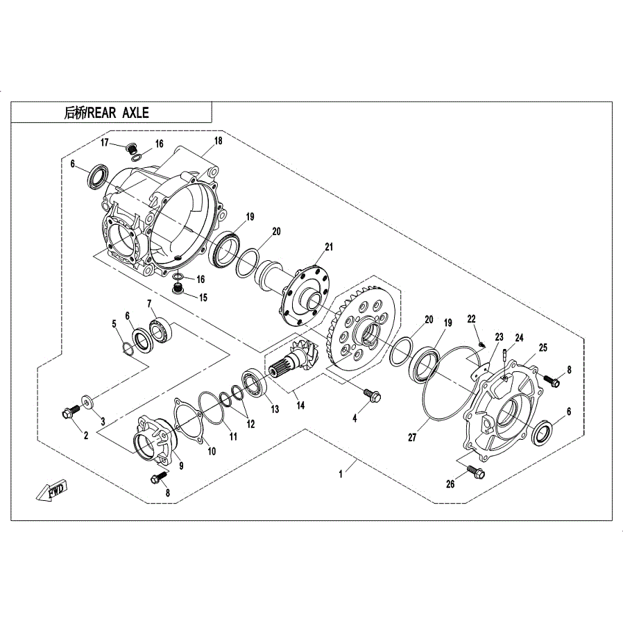 An Image of a Genuine CFMOTO Parts Schematic Diagram showing the schematic - REAR AXLE - 2019 CFMOTO UFORCE 800