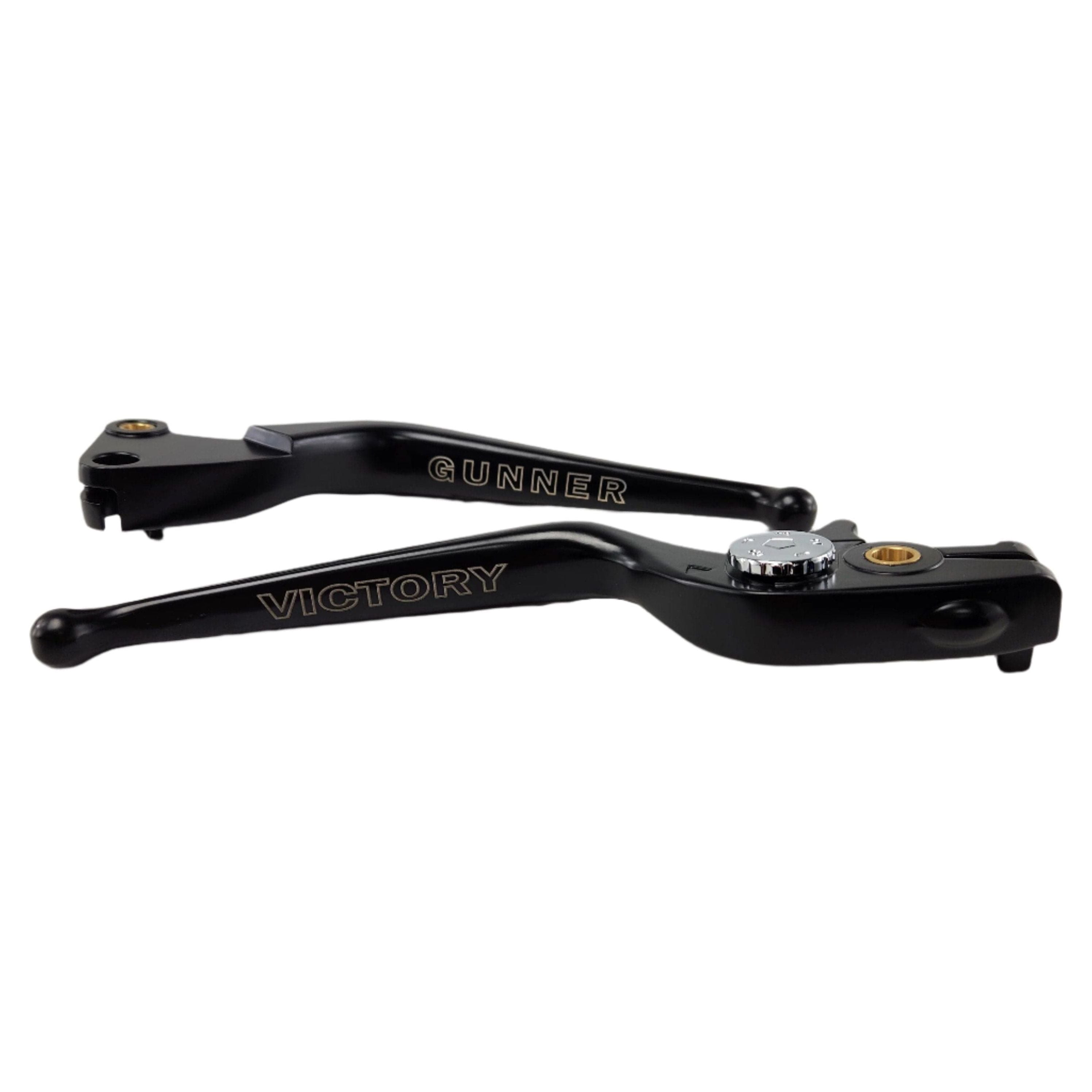 Brake & Clutch Lever Set Engraved "Gunner" Black by Witchdoctors WD-GUNNERPLVR Engraved Lever Sets