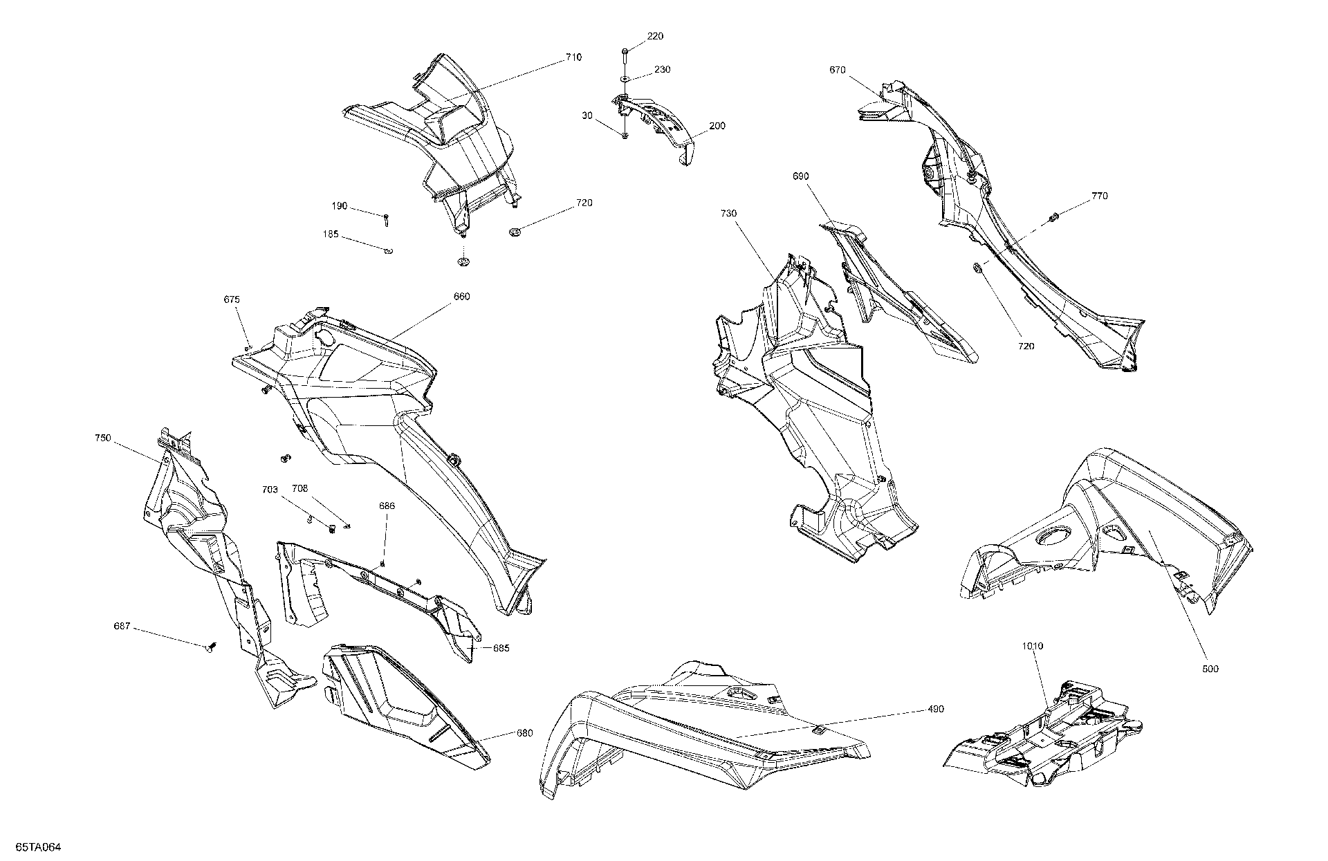 An Image of a Genuine Can-Am Parts Schematic Diagram showing the schematic - BODY - FENDER KIT