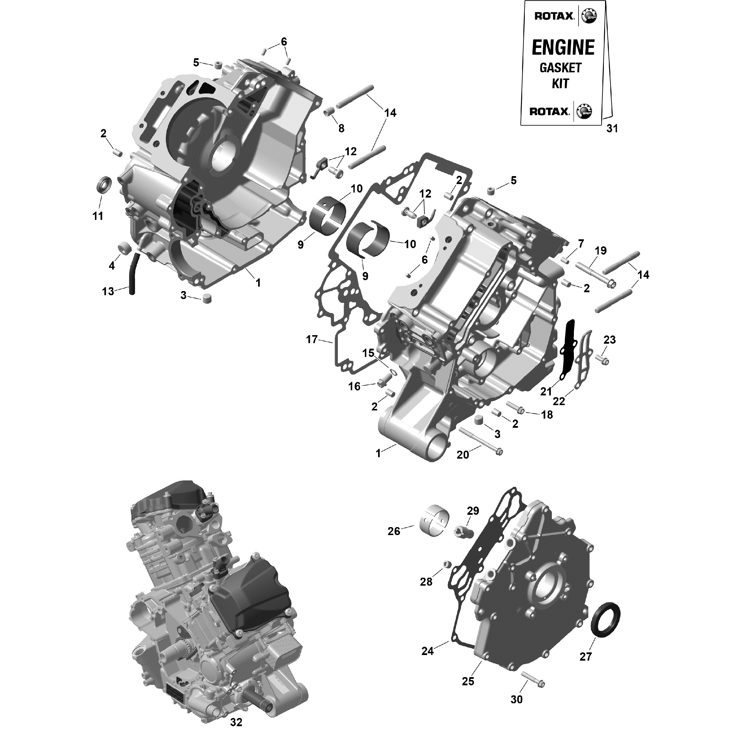 An Image of a Genuine Can-Am Parts Schematic Diagram showing the schematic - ROTAX - CRANKCASE