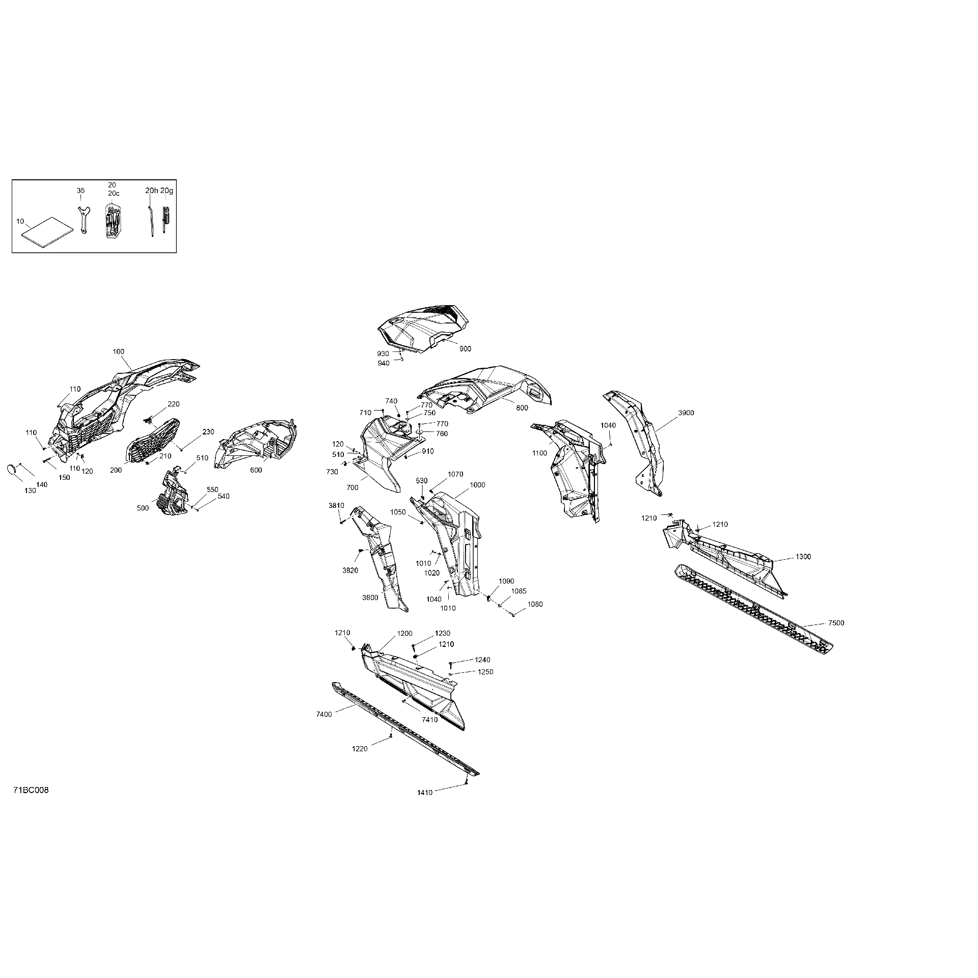 An Image of a Genuine Can-Am Parts Schematic Diagram showing the schematic - BODY - FRONT SECTION