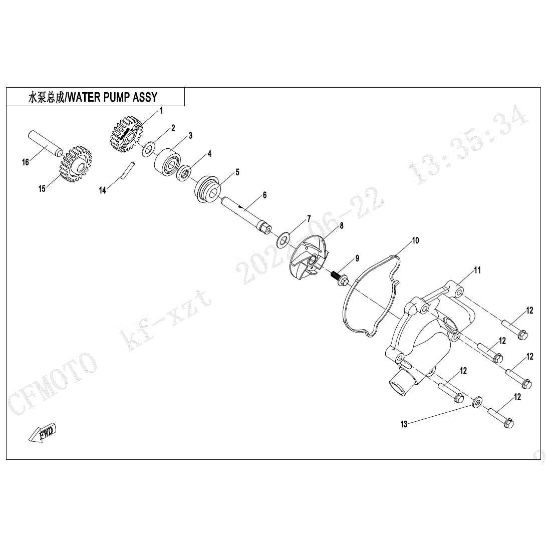 An Image of a genuine CFMOTO Parts Schematic Diagram showing the group - WATER PUMP ASSY. - 2023 CFMOTO CFORCE 800 XC