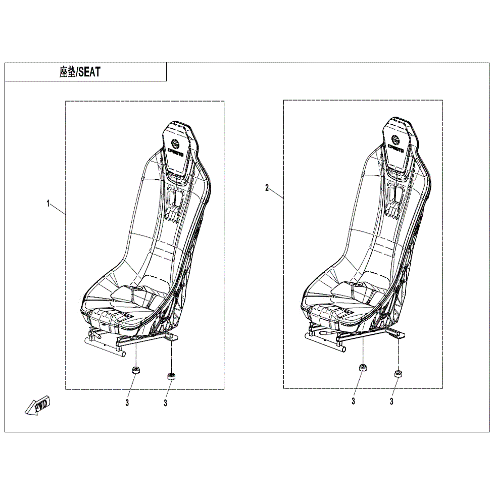 An Image of a Genuine CFMOTO Parts Schematic Diagram showing the schematic - SEATS (GREY) - 2022 CFMOTO ZFORCE 950 Sport