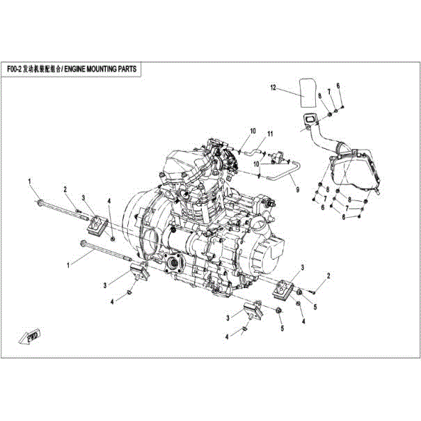 An Image of a Genuine CFMOTO Parts Schematic Diagram showing the schematic - ENGINE MOUNTING PARTS - 2016 CFMOTO ZFORCE 500