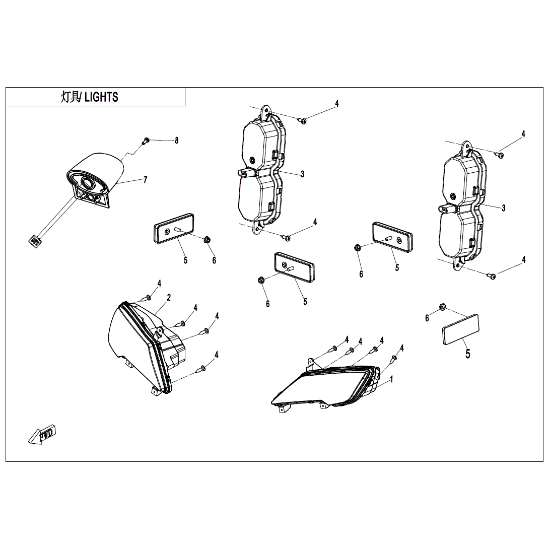 An Image of a Genuine CFMOTO Parts Schematic Diagram showing the schematic - LIGHTS - 2023 CFMOTO UFORCE 1000