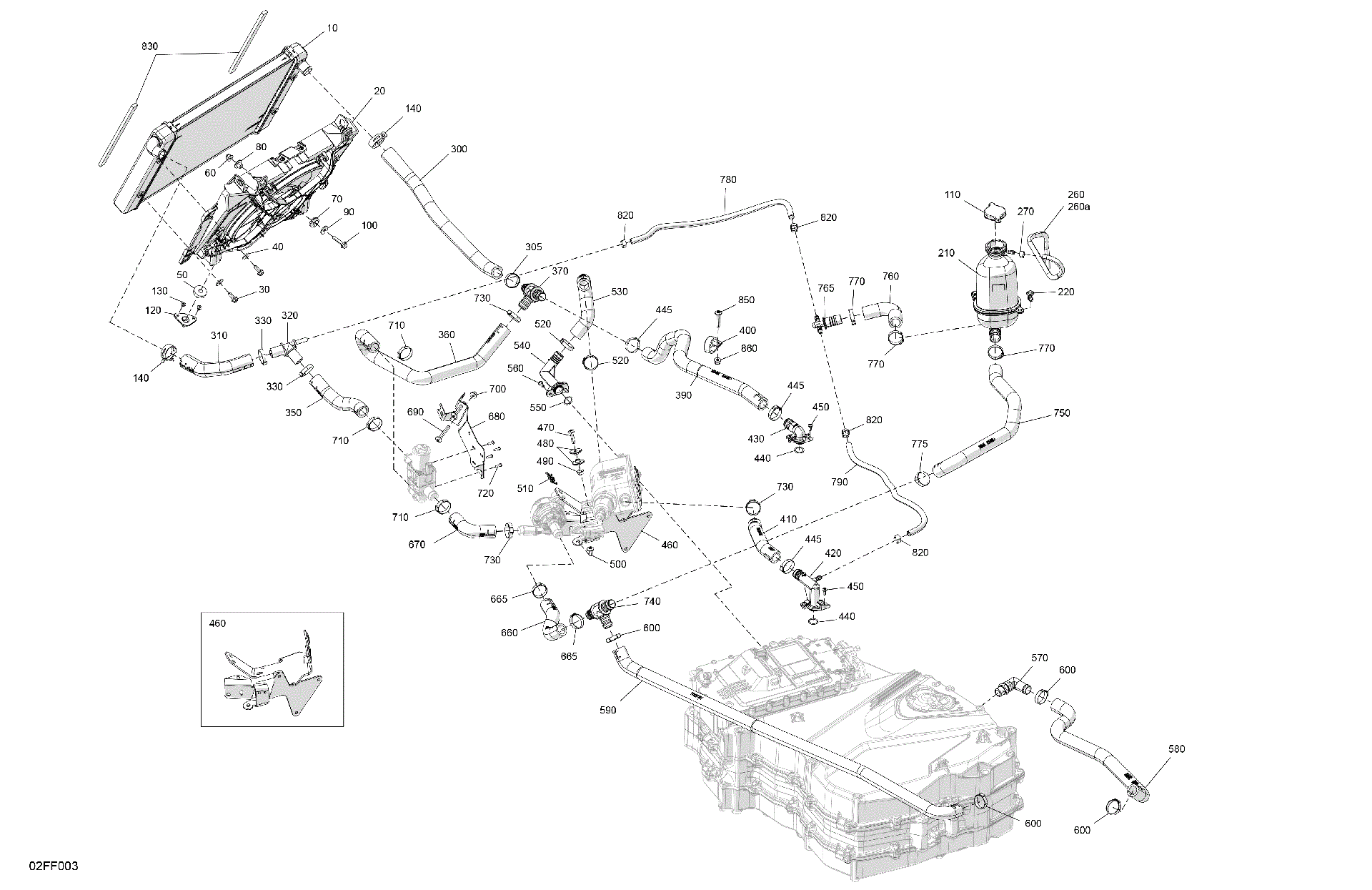 An Image of a Genuine Can-Am Parts Schematic Diagram showing the schematic - ENGINE - COOLING