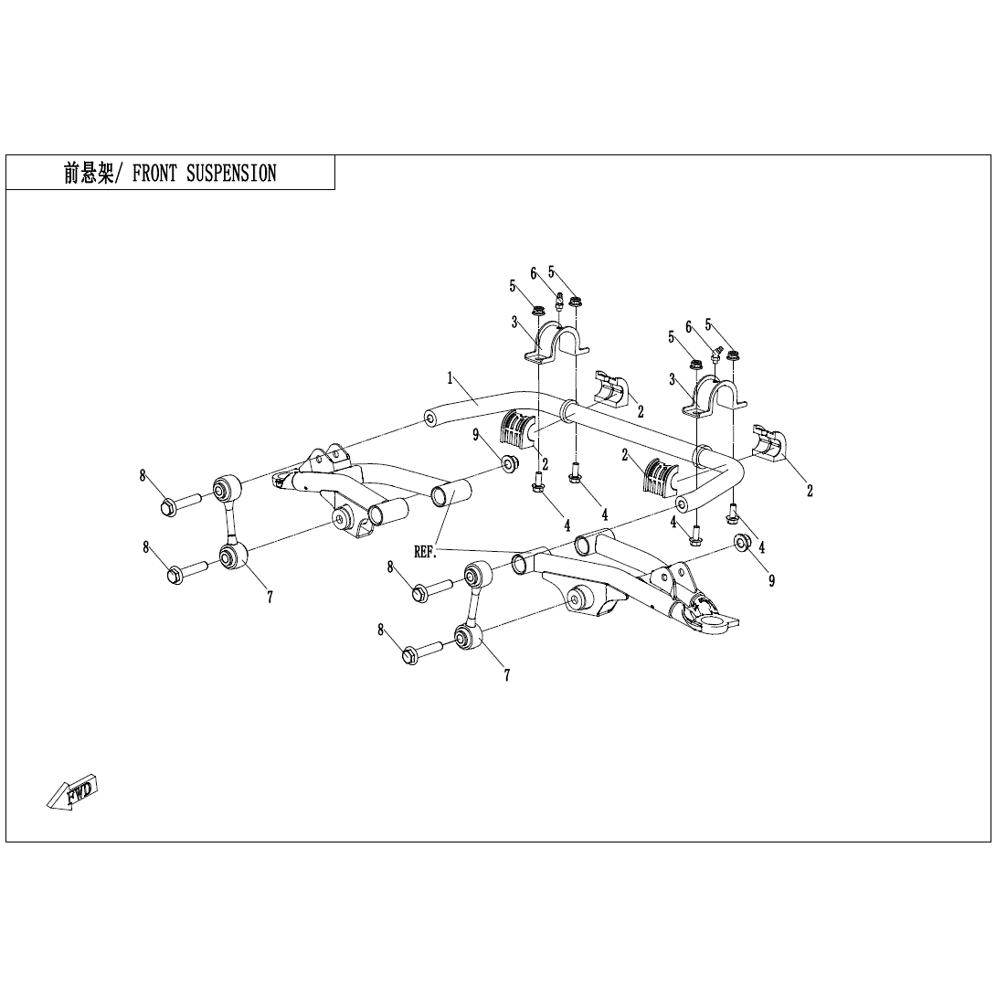An Image of a Genuine CFMOTO Parts Schematic Diagram showing the schematic - FRONT SUSPENSION - 2024 CFMOTO ZFORCE 800 Trail