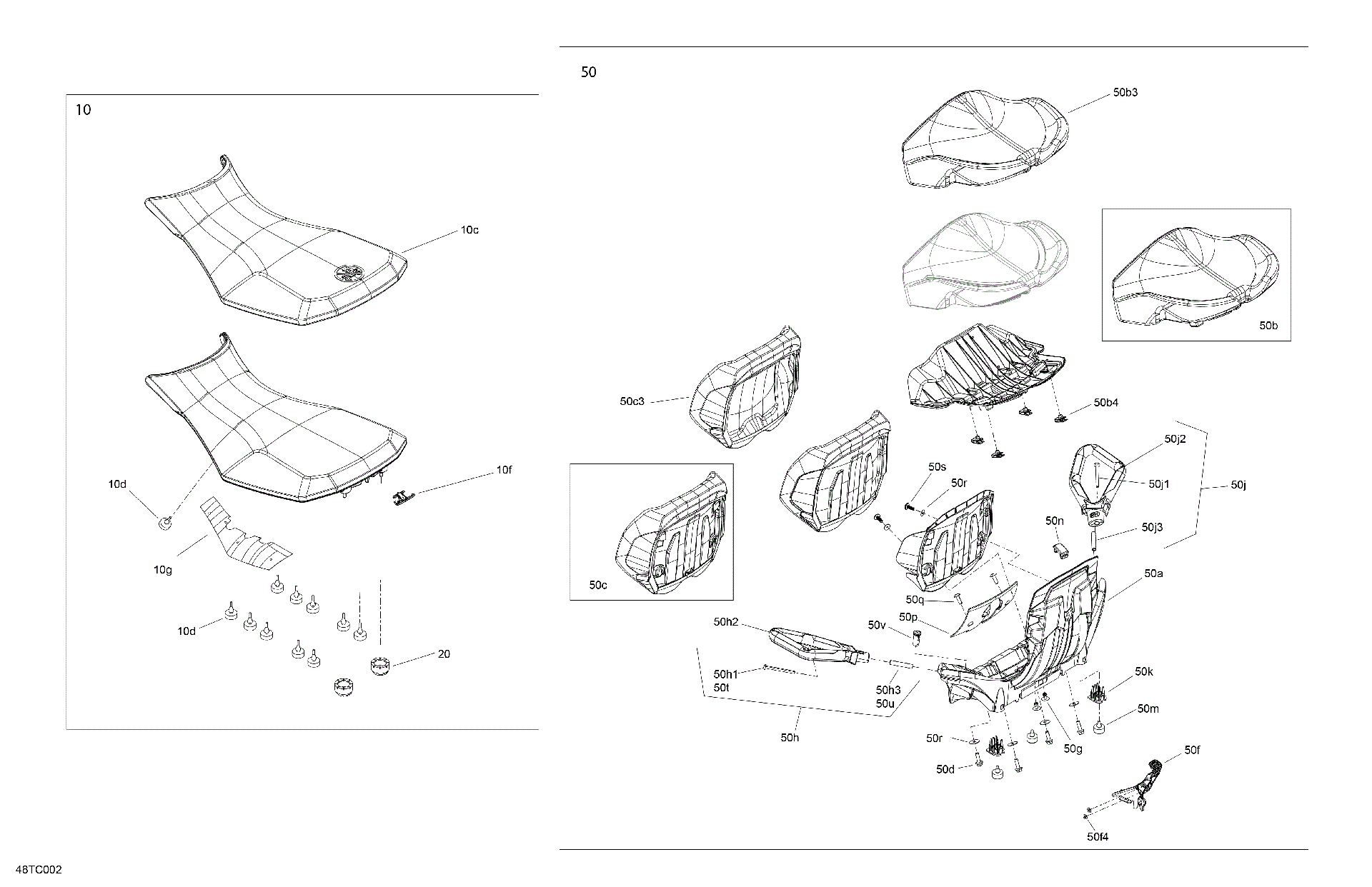 An Image of a Genuine Can-Am Parts Schematic Diagram showing the schematic - BODY - SEAT