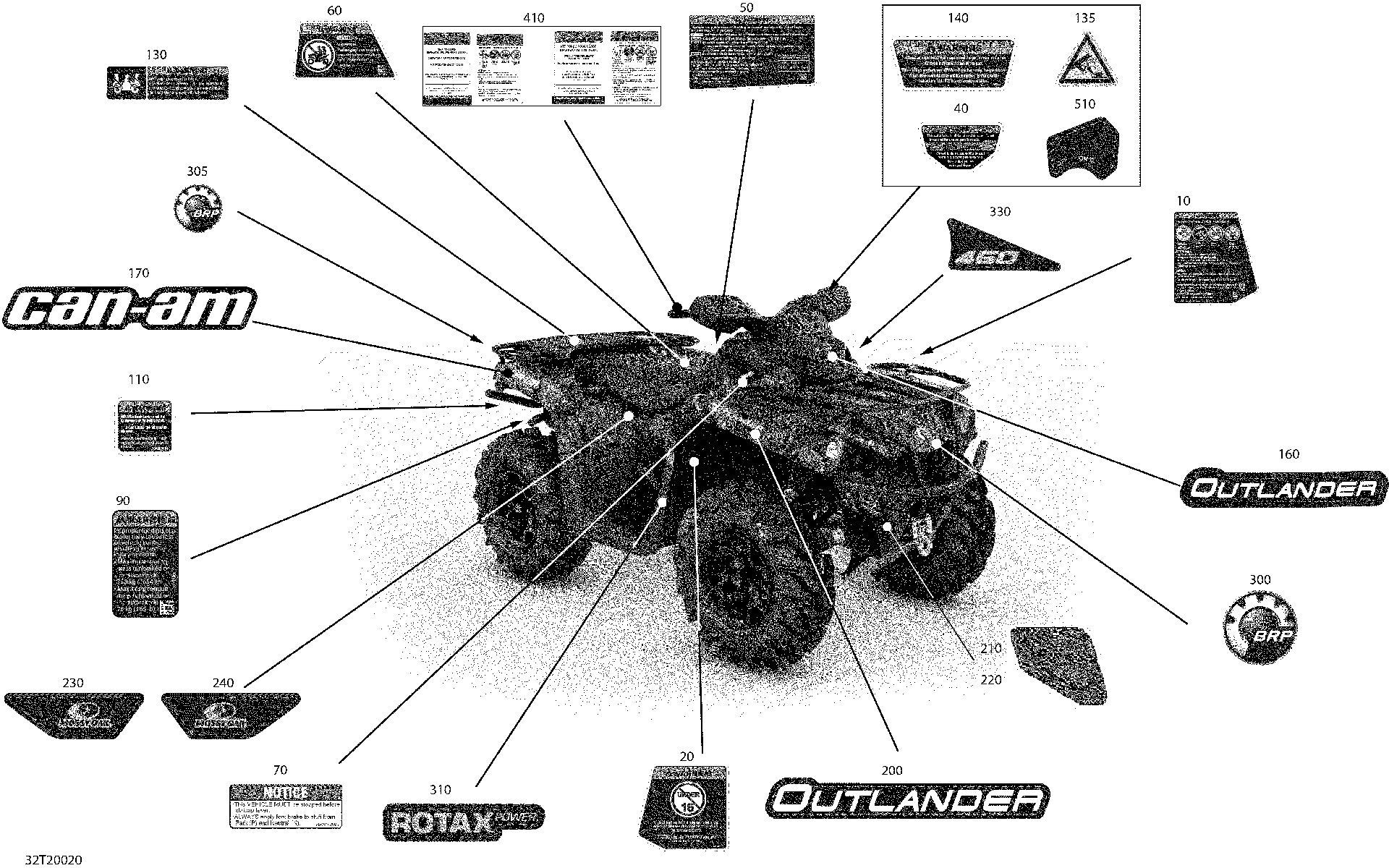 An Image of a Genuine Can-Am Parts Schematic Diagram showing the schematic - DECALS - MOSSY OAK EDITION