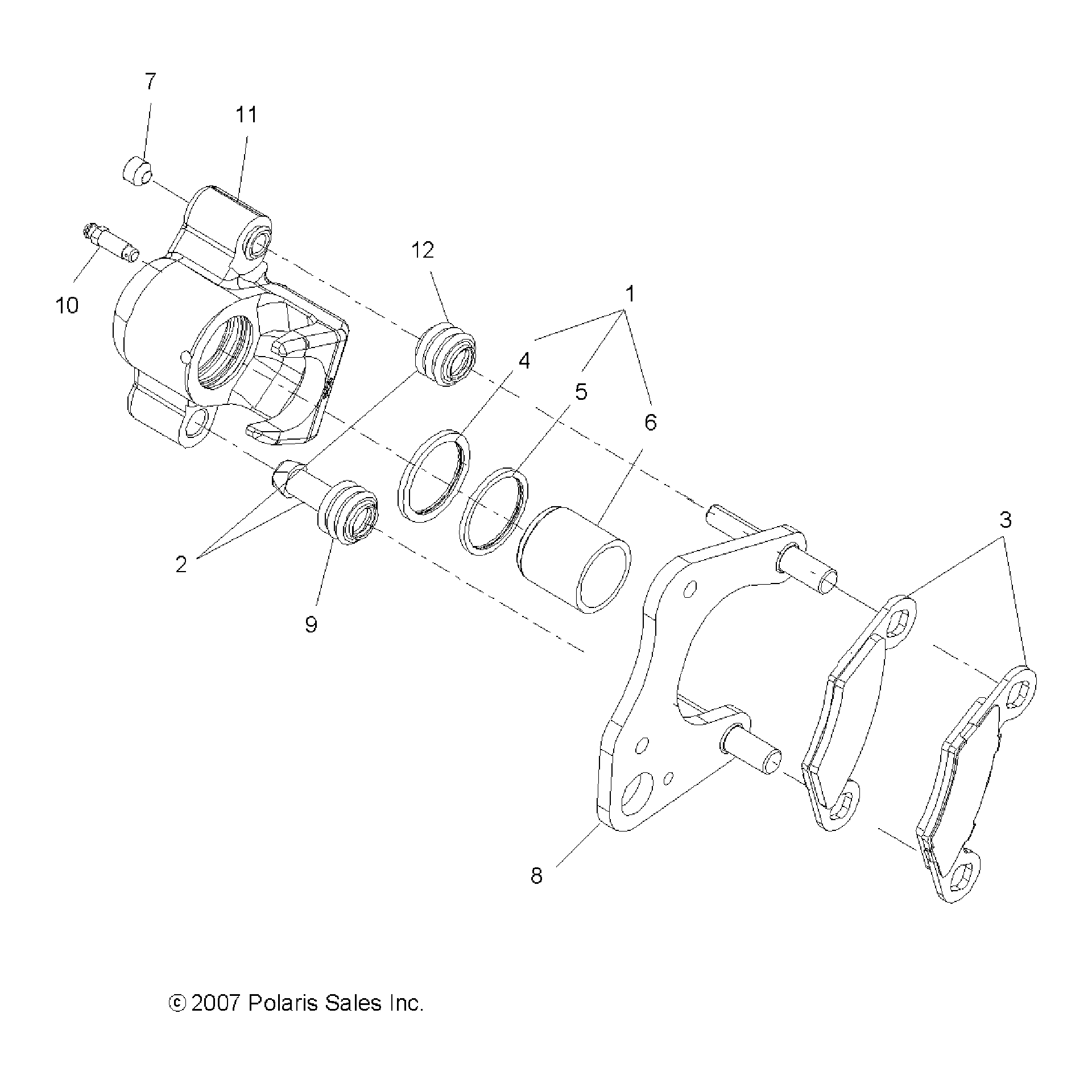 An Image of a Genuine Polaris Parts Schematic Diagram showing the schematic - BRAKES: FRONT CALIPER - 2017 POLARIS SPORTSMAN TOURING 570 SP