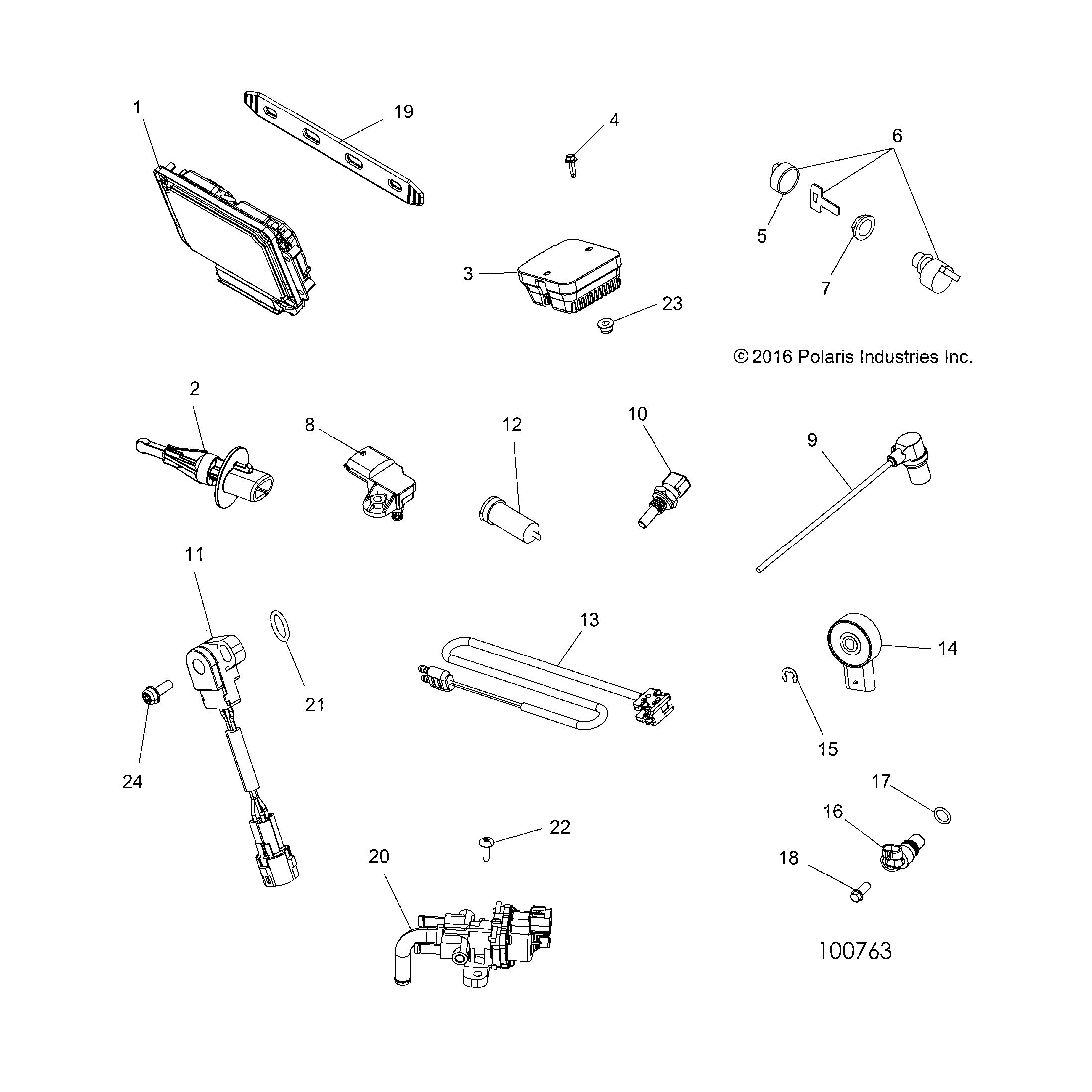 An Image of a Genuine Polaris Parts Schematic Diagram showing the schematic - ELECTRICAL: SWITCHES SENSORS ECU and CONTROL MODULES - 2018 POLARIS SPORTSMAN 850 SP