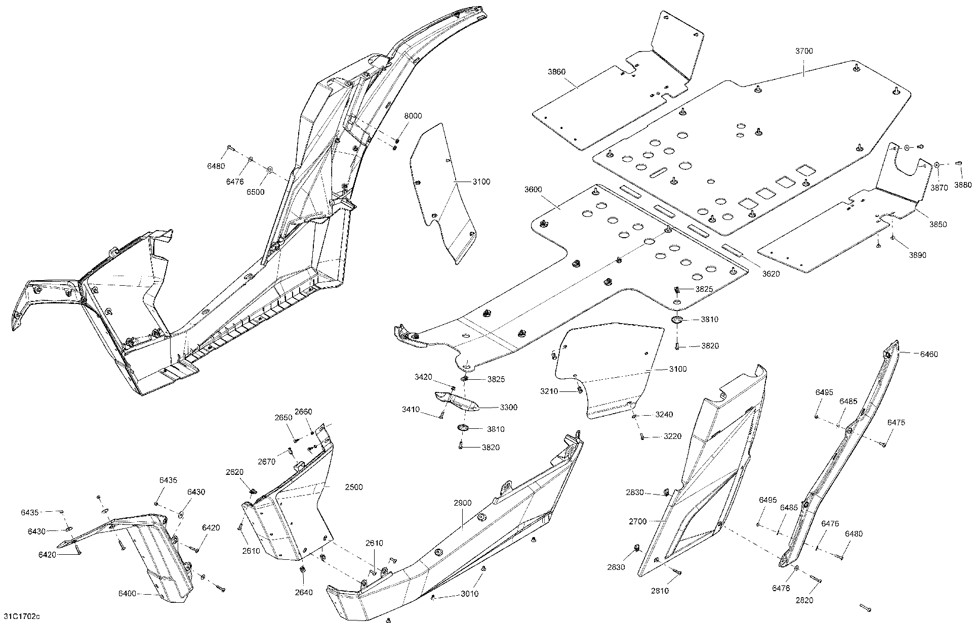An Image of a Genuine Can-Am Parts Schematic Diagram showing the schematic - BODY AND ACCESSORIES - MIDDLE SECTION ALL MODELS