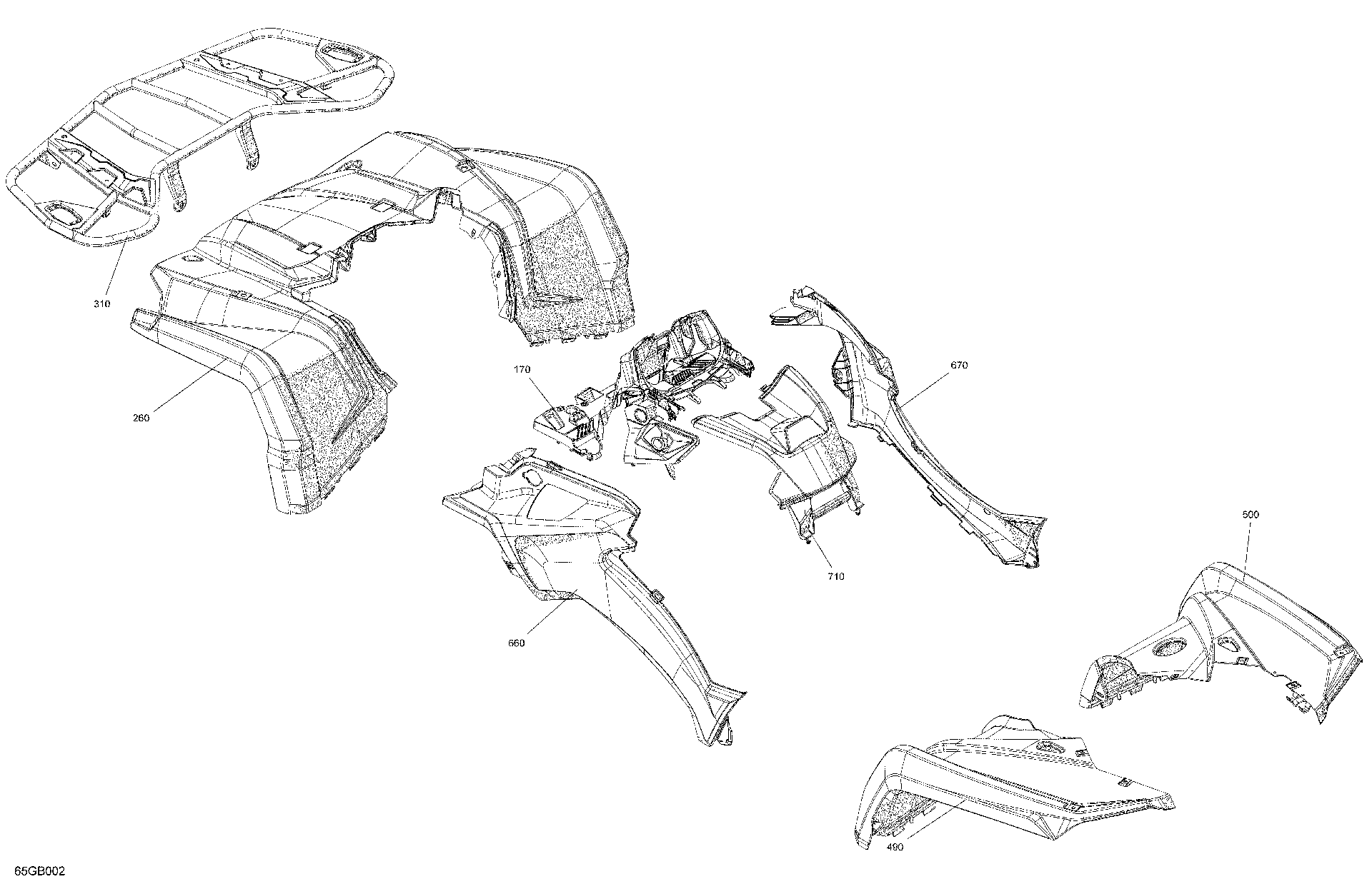 An Image of a Genuine Can-Am Parts Schematic Diagram showing the schematic - BODY - FENDER KIT