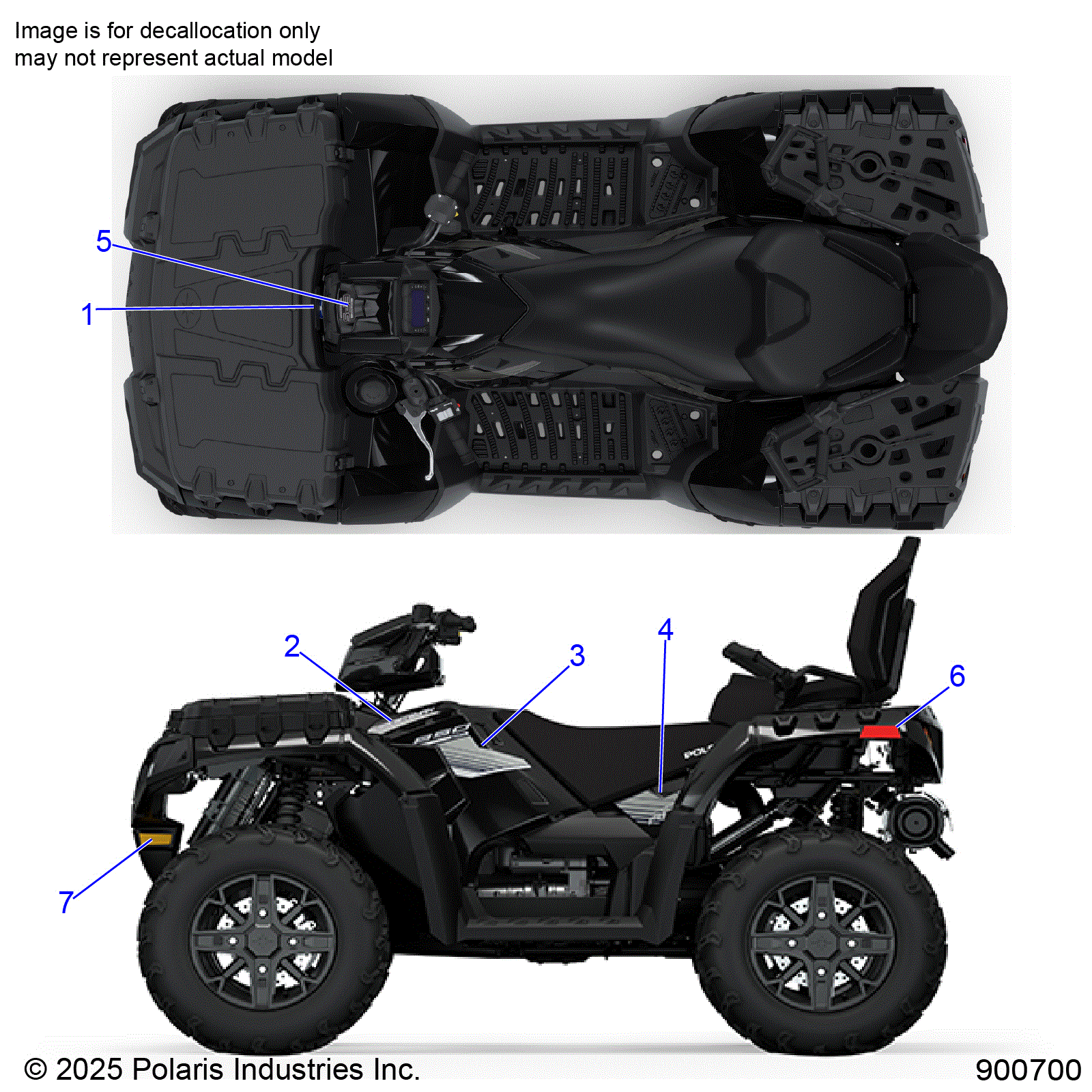 An Image of a Genuine Polaris Parts Schematic Diagram showing the schematic - BODY: DECALS GRAPHIC - 2026 POLARIS SPORTSMAN TOURING 850 48"