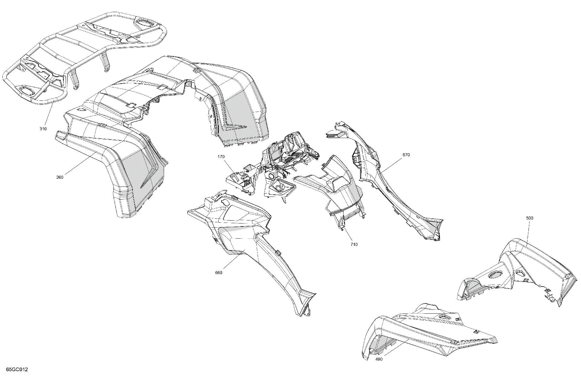 An Image of a Genuine Can-Am Parts Schematic Diagram showing the schematic - BODY - FENDER KIT
