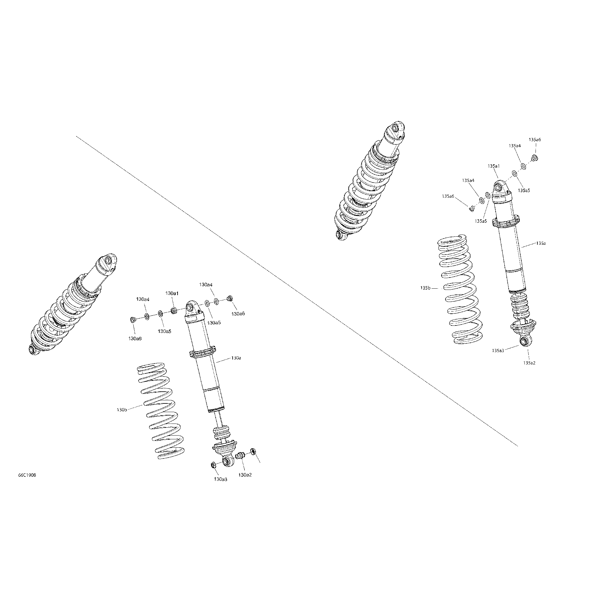 An Image of a Genuine Can-Am Parts Schematic Diagram showing the schematic - SHOCKS - PACKAGE BASE