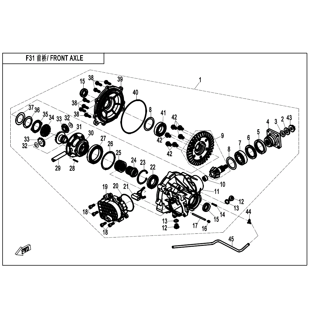 An Image of a Genuine CFMOTO Parts Schematic Diagram showing the schematic - FRONT DIFFERENTIAL - 2020 CFMOTO ZFORCE 800 EX