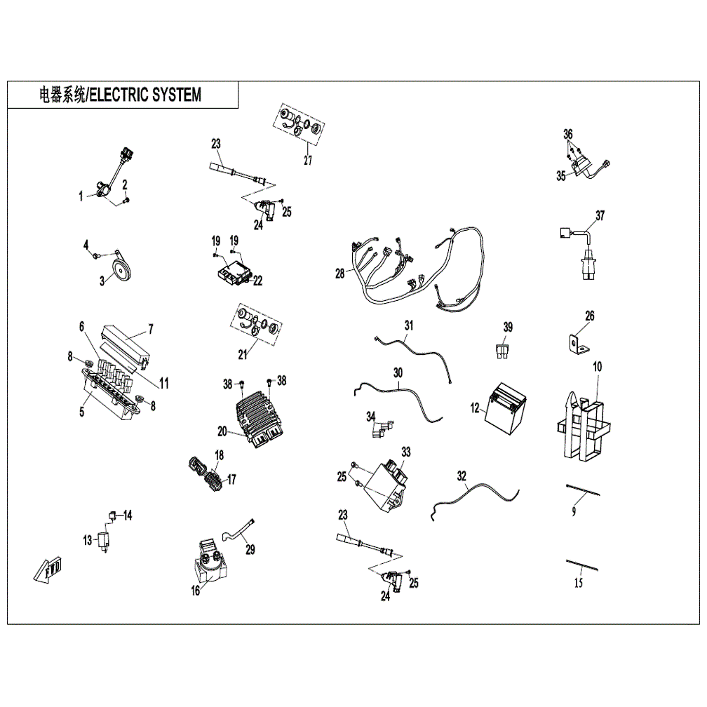 An Image of a genuine CFMOTO Parts Schematic Diagram showing the group - ELECTRIC SYSTEM (NA & INTERNATIONAL) - 2022 CFMOTO CFORCE 800 XC