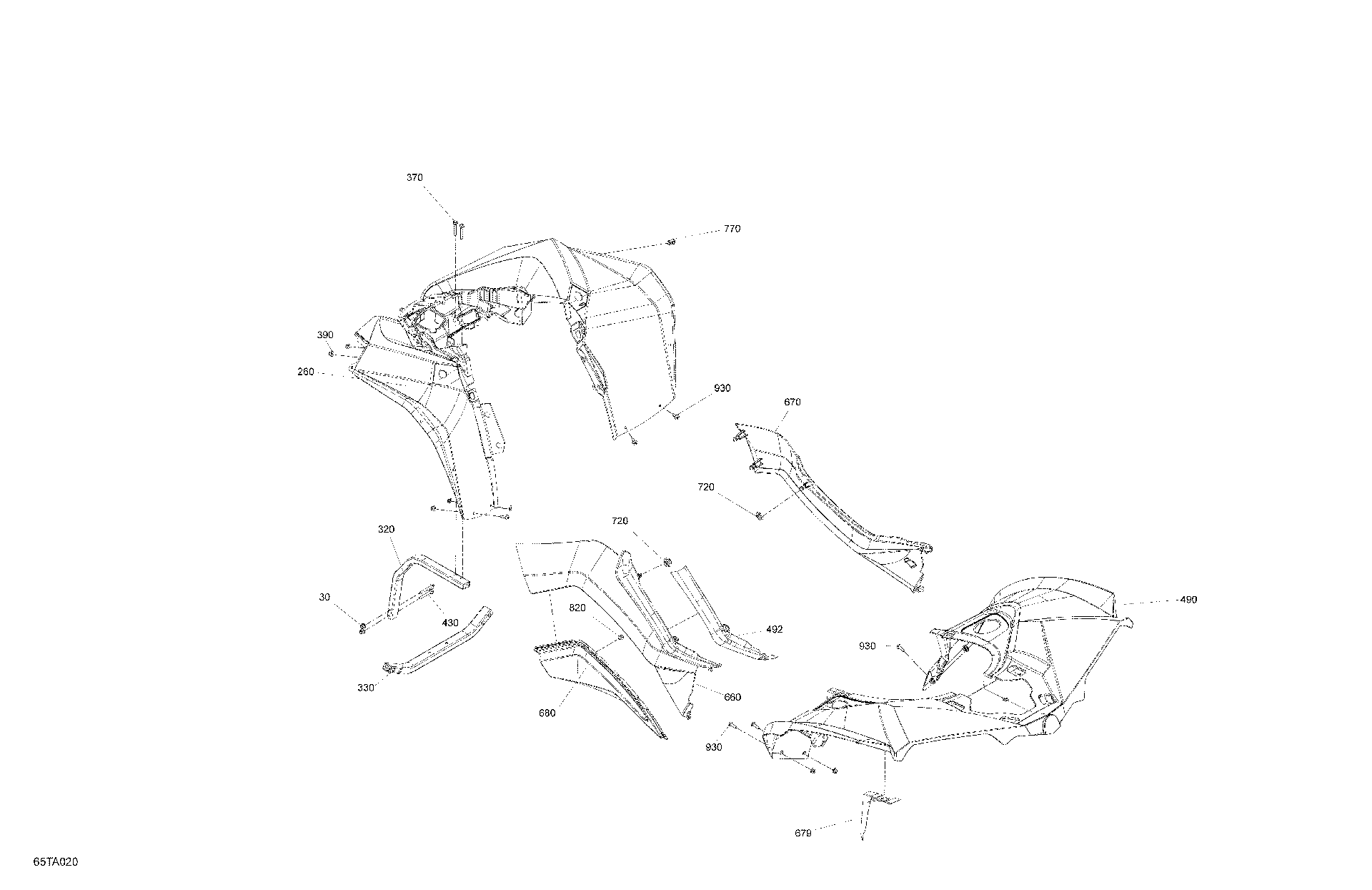 An Image of a Genuine Can-Am Parts Schematic Diagram showing the schematic - BODY - FENDER KIT