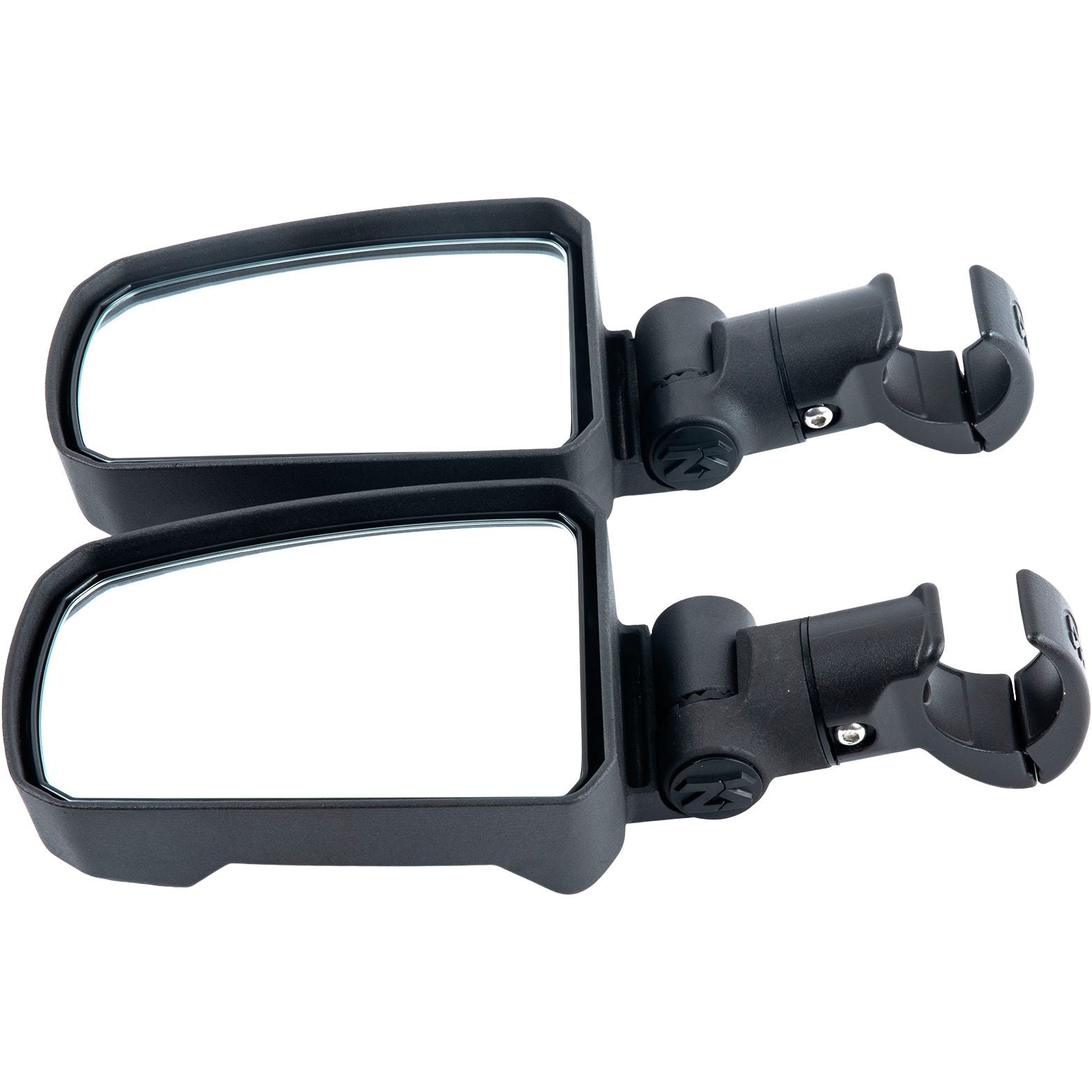 The Can-Am/Polaris/Honda/John Deere/Kawasaki Photon Side Mirror by Seizmik features two black adjustable side mirrors with cast aluminum housing, mounting brackets, and shatter-resistant safety glass for vehicles or off-road equipment.