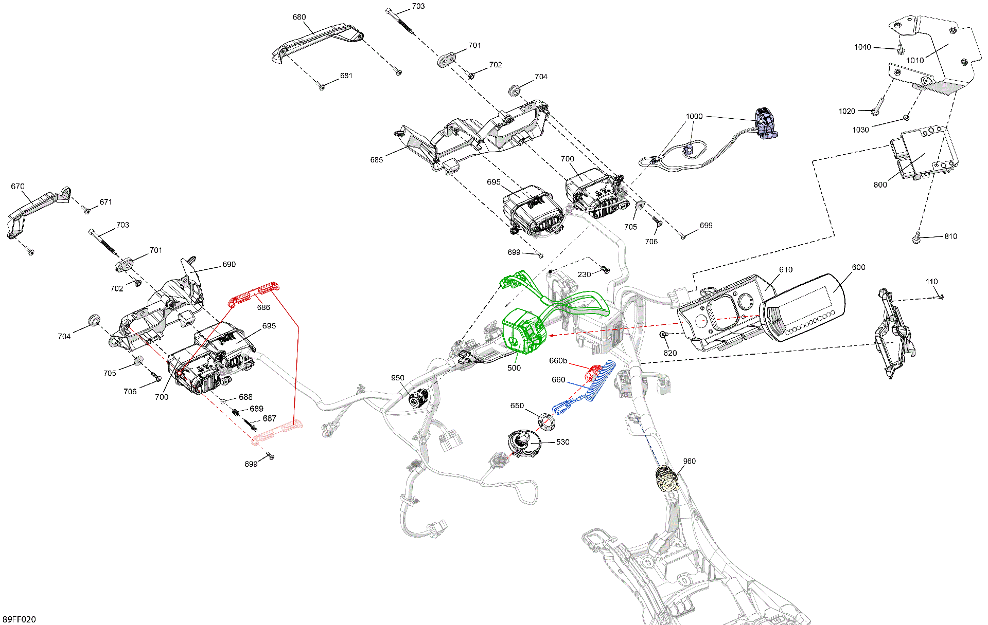 An Image of a Genuine Can-Am Parts Schematic Diagram showing the schematic - ELECTRIC - FRONT SECTION