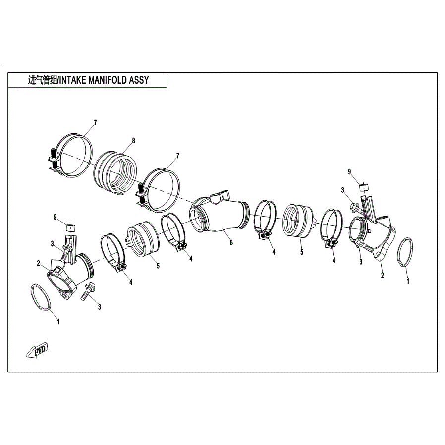 An Image of a Genuine CFMOTO Parts Schematic Diagram showing the schematic - INTAKE MANIFOLD ASSY - 2019 CFMOTO ZFORCE 1000