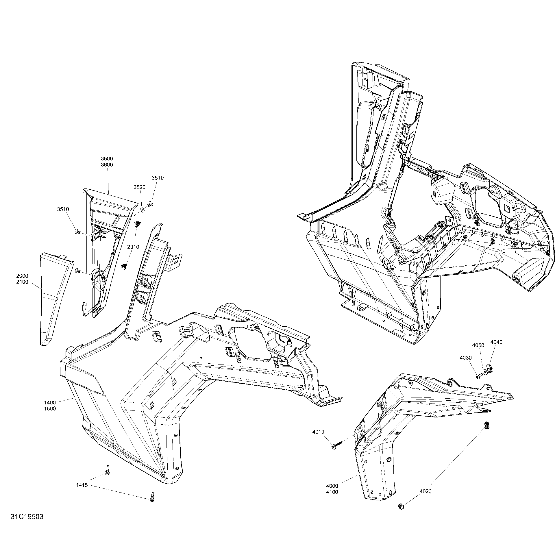 An Image of a Genuine Can-Am Parts Schematic Diagram showing the schematic - BODY - REAR FENDER PARTS - RED