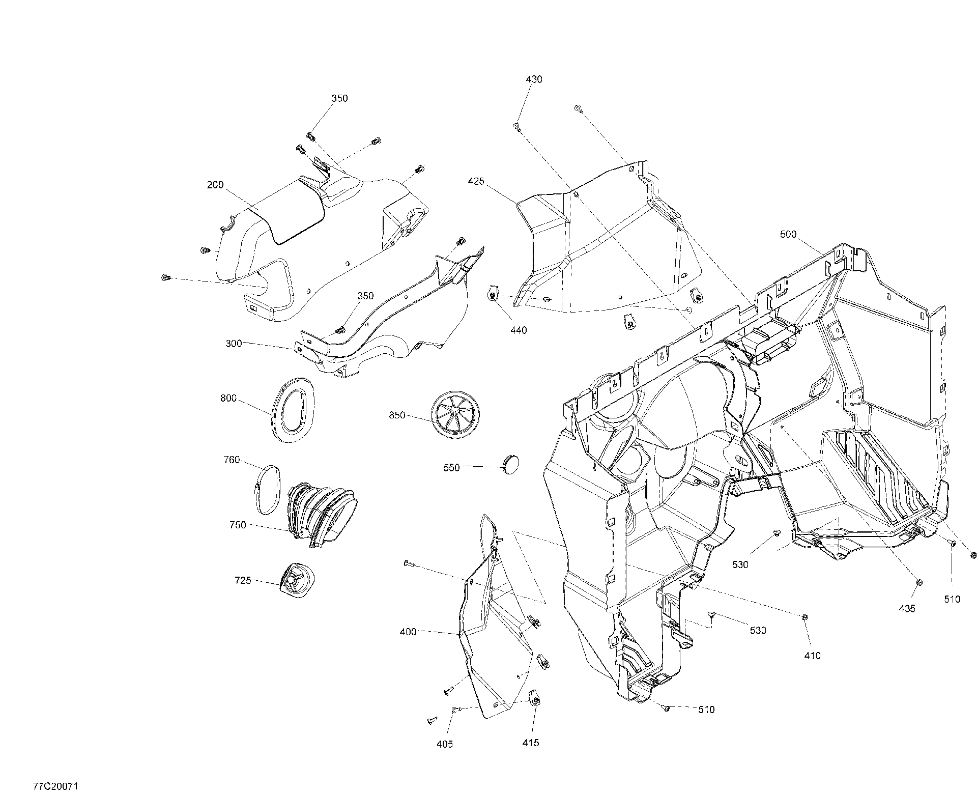 An Image of a Genuine Can-Am Parts Schematic Diagram showing the schematic - CAB INTERIOR - FIRE WALL SECTION