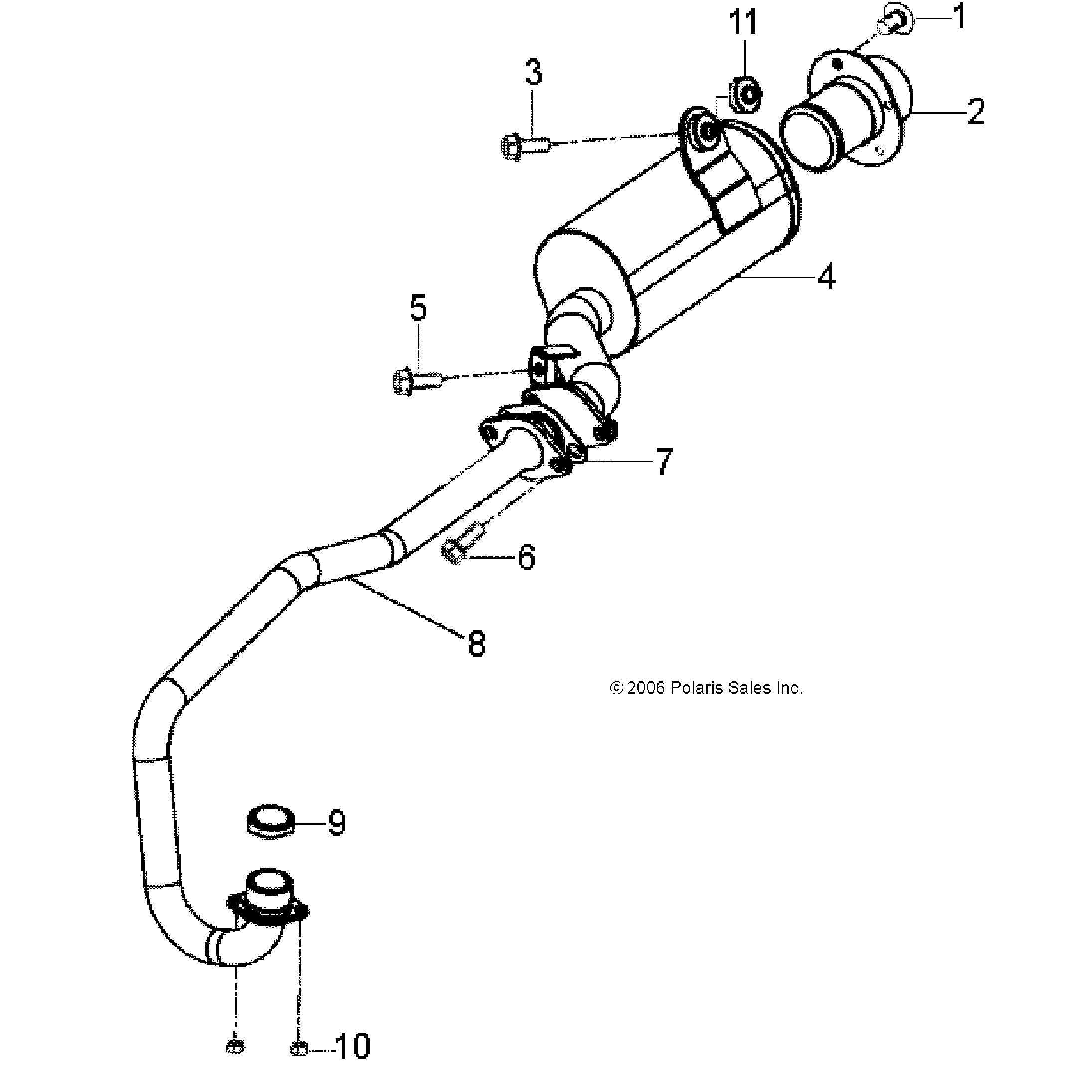 An Image of a Genuine Polaris Parts Schematic Diagram showing the schematic - ENGINE: EXHAUST - 2016 POLARIS SPORTSMAN 90