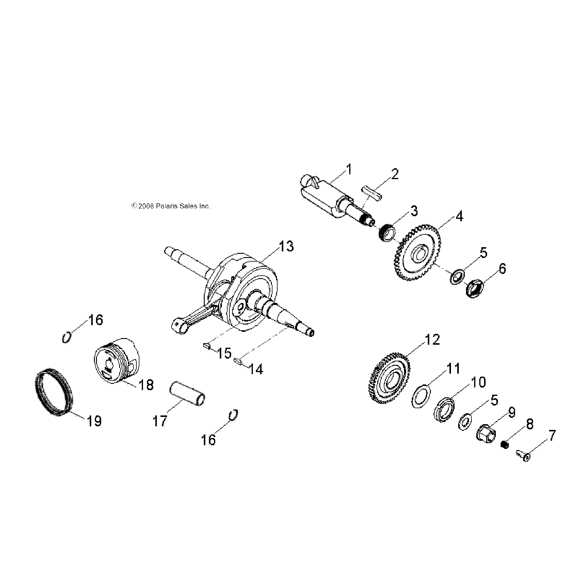 An Image of a Genuine Polaris Parts Schematic Diagram showing the schematic - ENGINE: CRANKSHAFT and PISTON - 2015 POLARIS PHOENIX 200