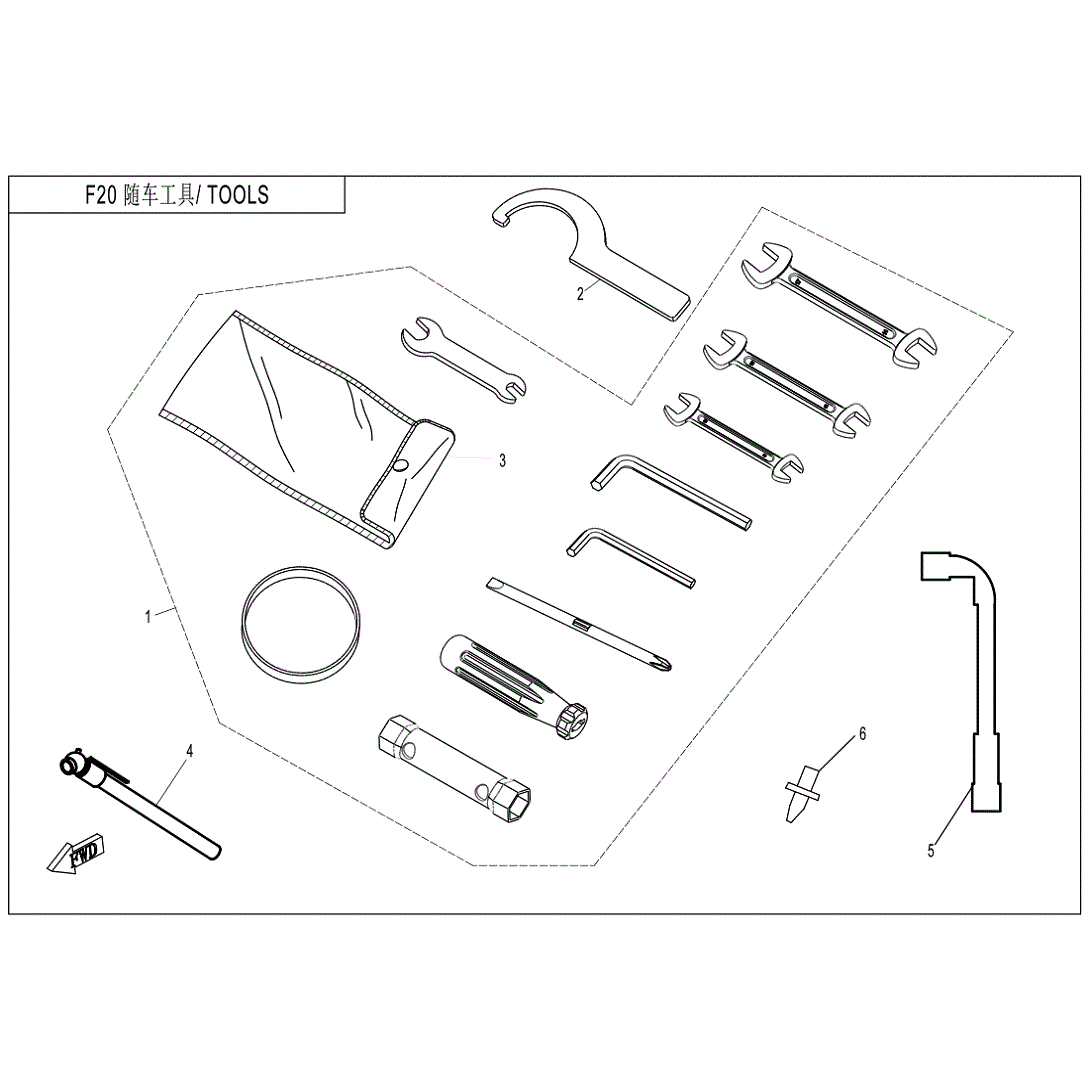 An Image of a Genuine CFMOTO Parts Schematic Diagram showing the schematic - TOOLS - 2020 CFMOTO ZFORCE 800 Trail