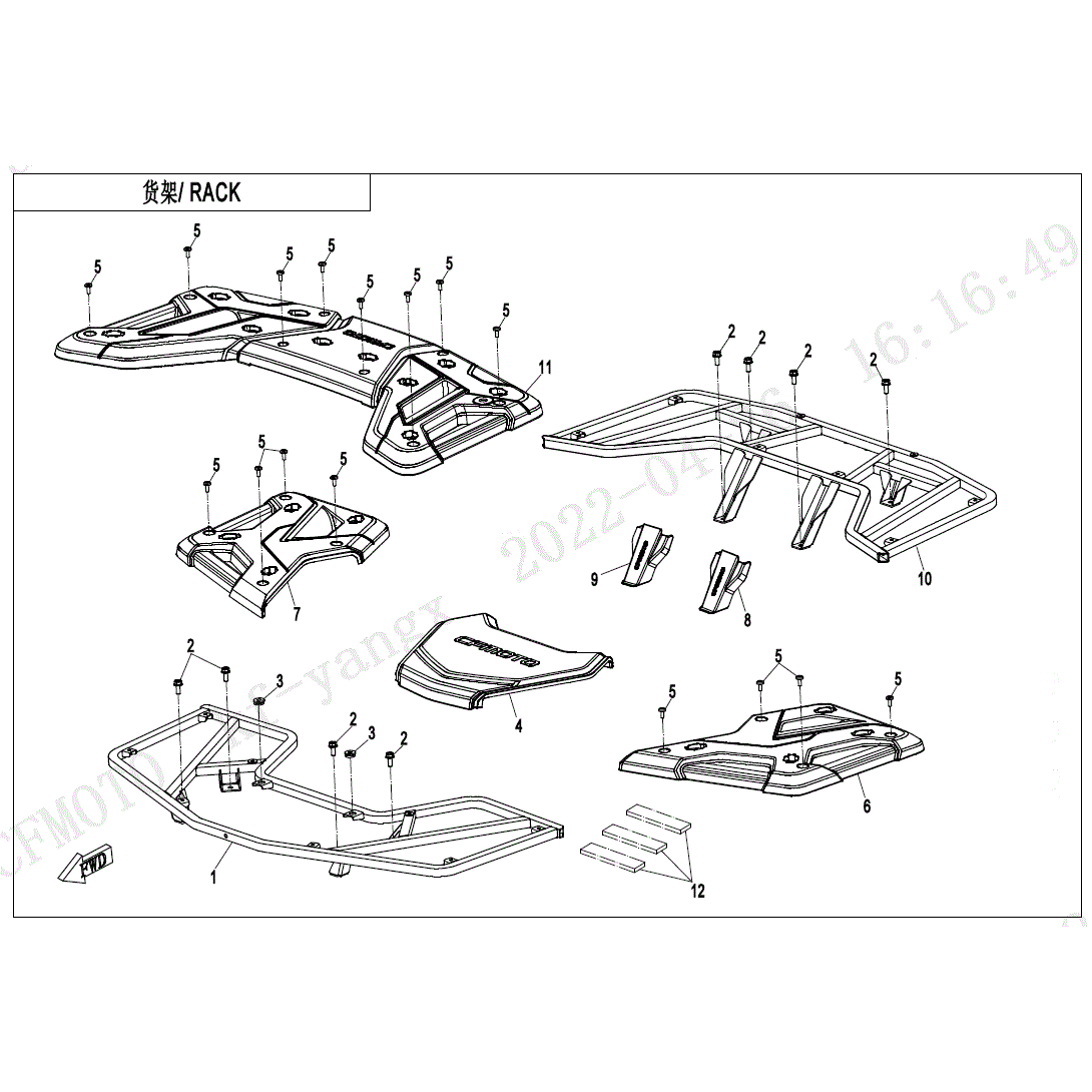 An Image of a genuine CFMOTO Parts Schematic Diagram showing the group - RACK (PLASTICS) - 2025 CFMOTO CFORCE 600 TOURING
